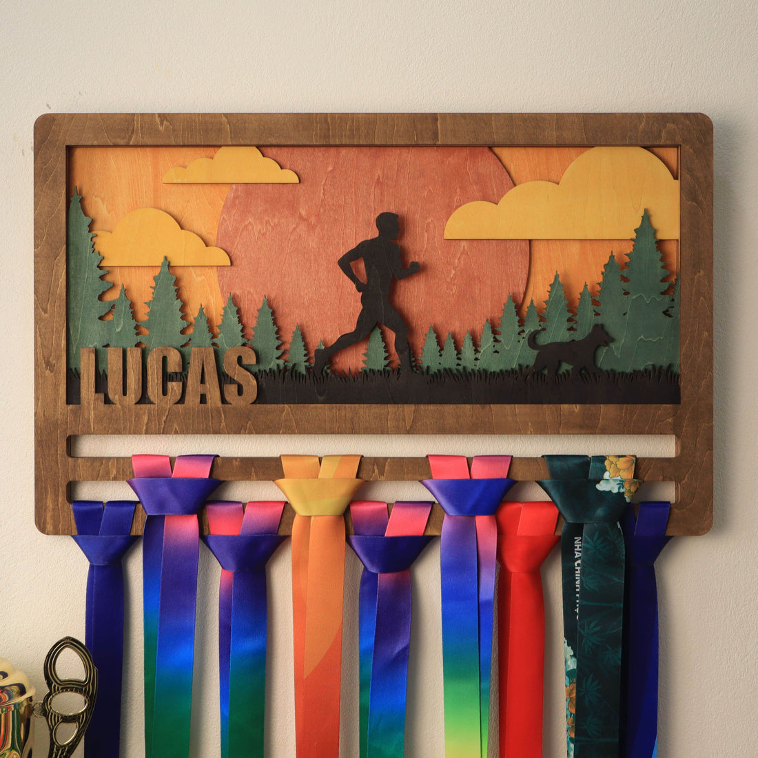 Personalized Wooden Medal Hanger for Running, Cycling & Hiking | Custom Name Medal Display Rack | Gift for Athletes - Champion Hanger