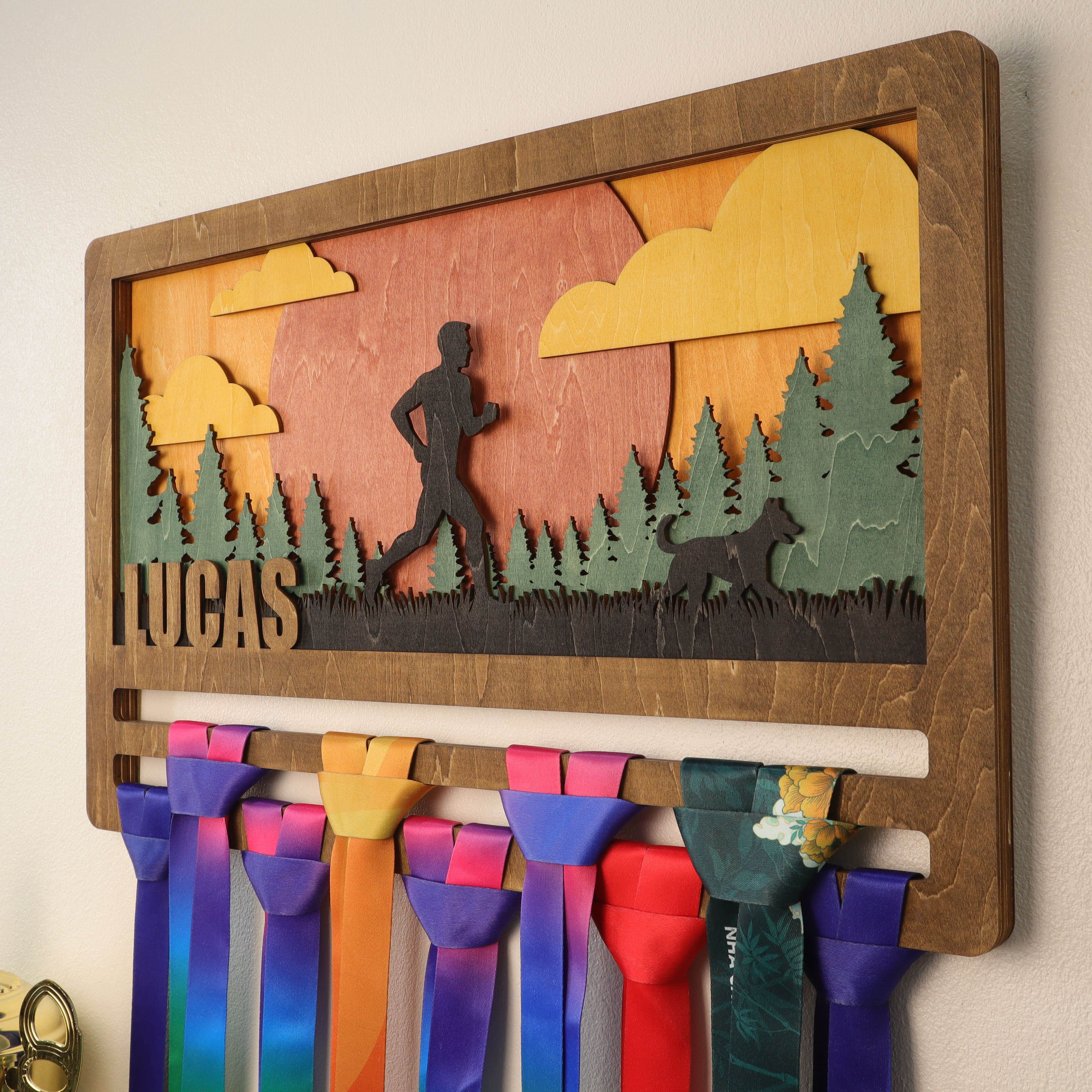 Personalized Wooden Medal Hanger for Running, Cycling & Hiking | Custom Name Medal Display Rack | Gift for Athletes - Champion Hanger