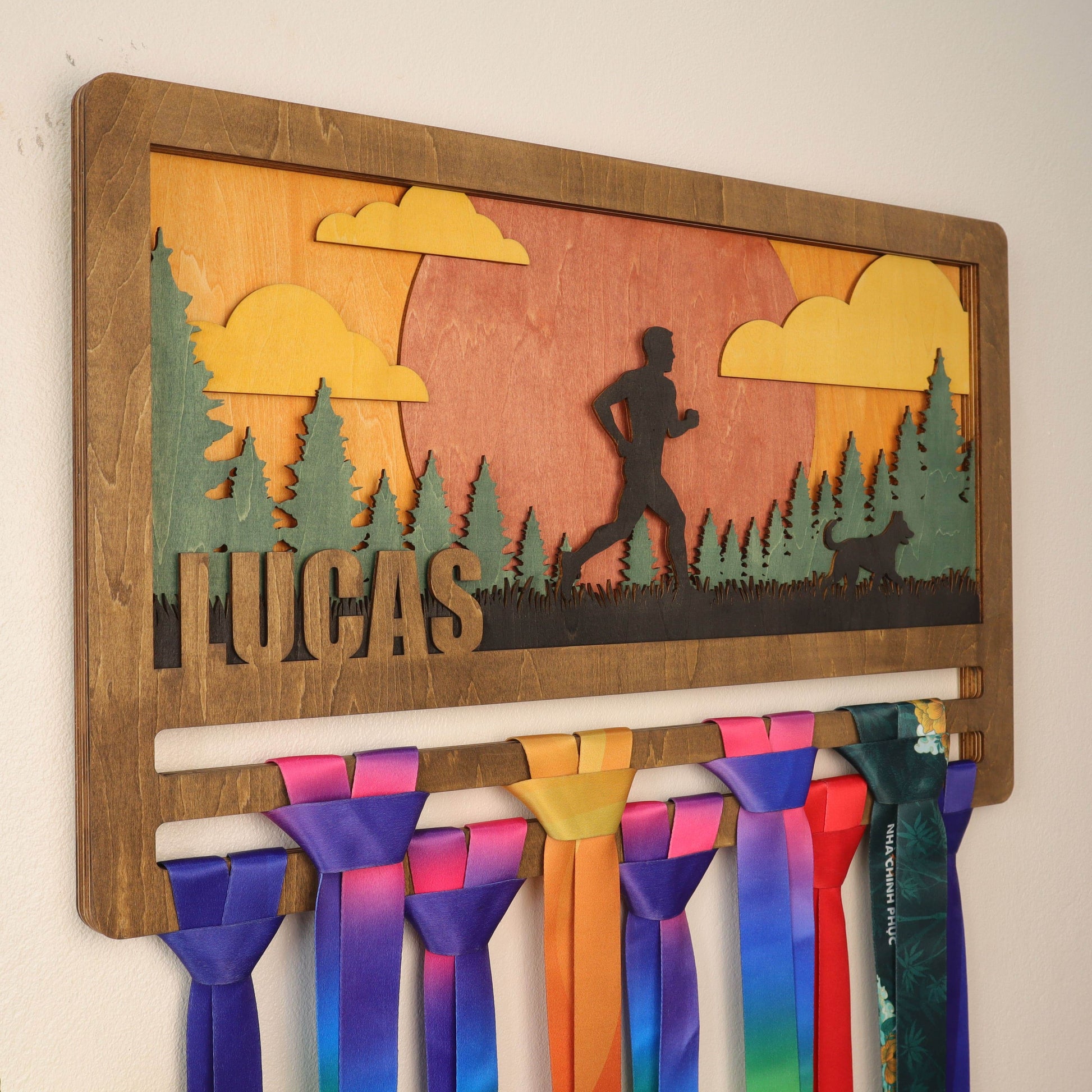 Personalized Wooden Medal Hanger for Running, Cycling & Hiking | Custom Name Medal Display Rack | Gift for Athletes - Champion Hanger