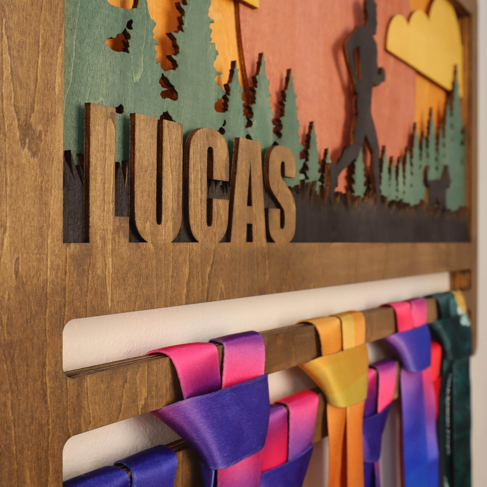 Personalized Wooden Medal Hanger for Running, Cycling & Hiking | Custom Name Medal Display Rack | Gift for Athletes - Champion Hanger