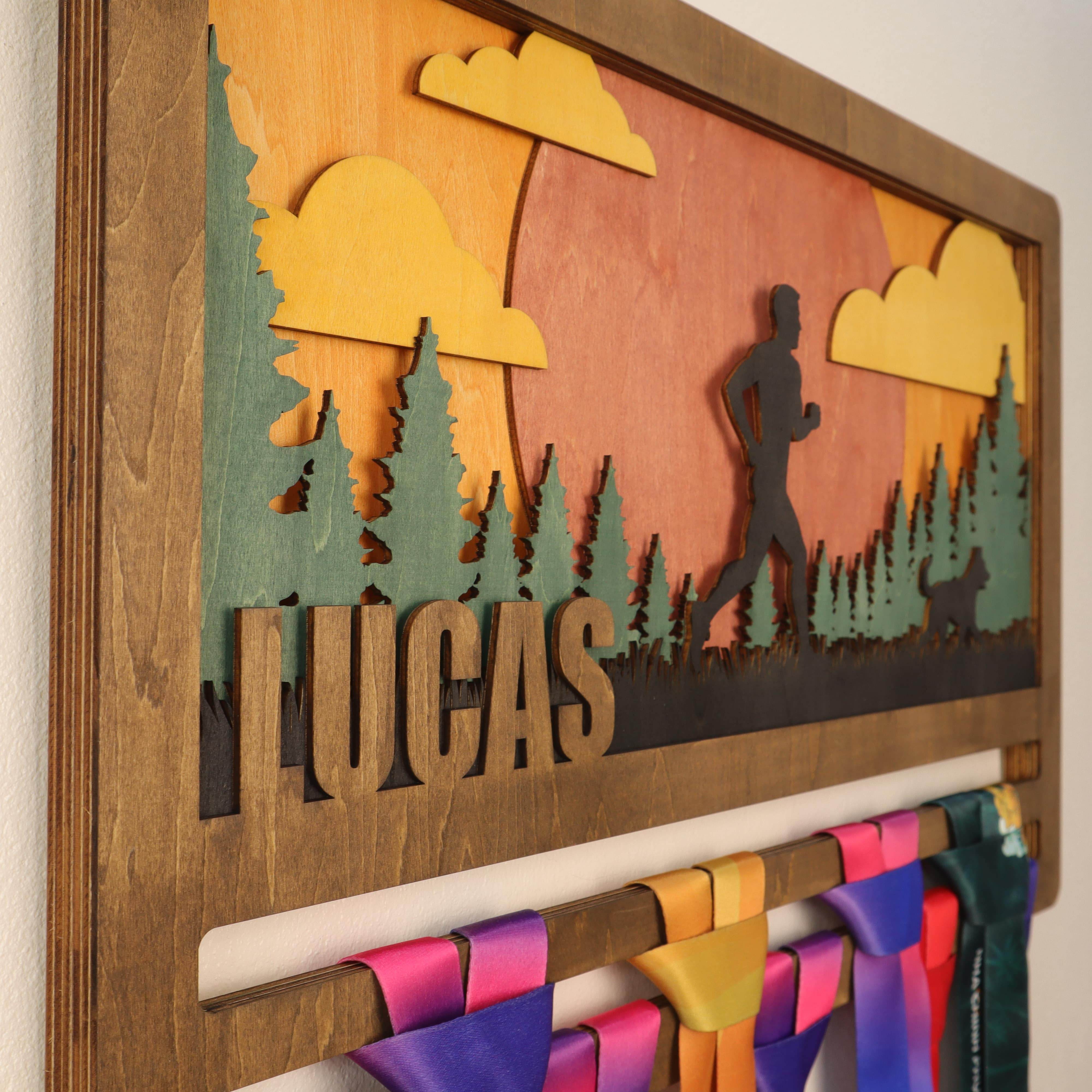 Personalized Wooden Medal Hanger for Running, Cycling & Hiking | Custom Name Medal Display Rack | Gift for Athletes - Champion Hanger