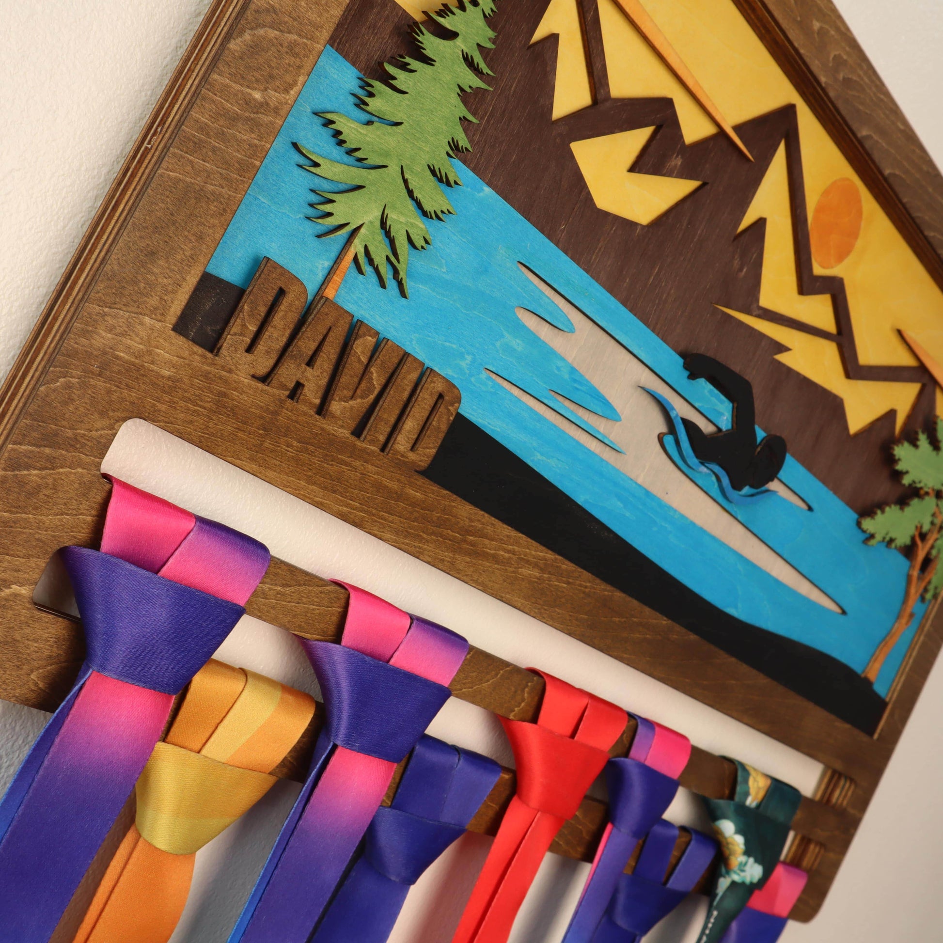 Personalized Wooden Swimming Medal Hanger with Custom Name | Swim Medal Display Rack | Gift for Swimmers - Champion Hanger
