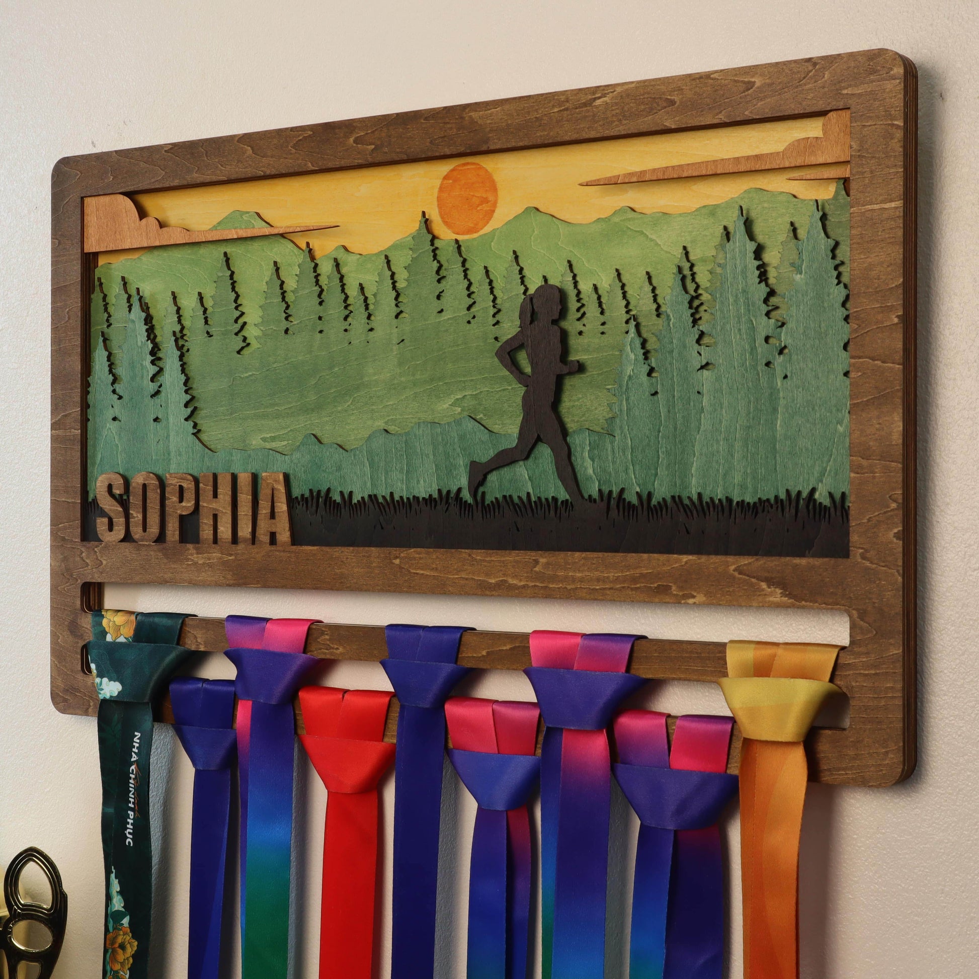 Personalized Wooden Medal Hanger for Running, Cycling & Hiking | Custom Name Medal Display Rack | Gift for Athletes - Champion Hanger
