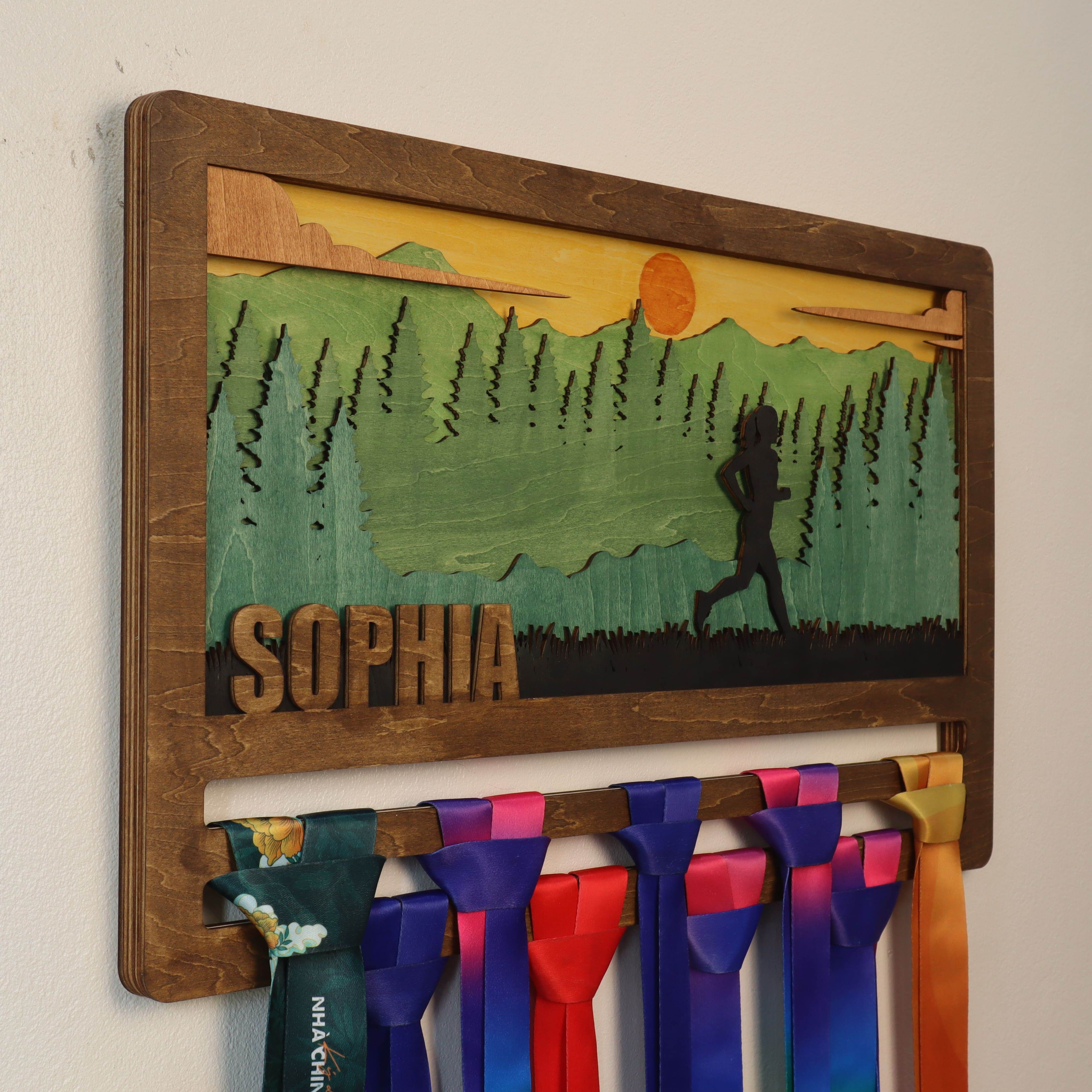Personalized Wooden Medal Hanger for Running, Cycling & Hiking | Custom Name Medal Display Rack | Gift for Athletes - Champion Hanger