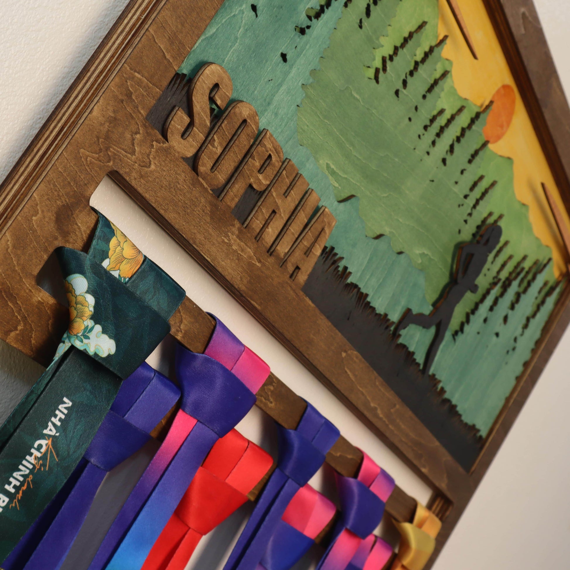 Personalized Wooden Medal Hanger for Running, Cycling & Hiking | Custom Name Medal Display Rack | Gift for Athletes - Champion Hanger