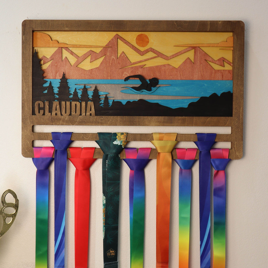 Personalized Wooden Swimming Medal Hanger with Custom Name | Swim Medal Display Rack | Gift for Swimmers - Champion Hanger