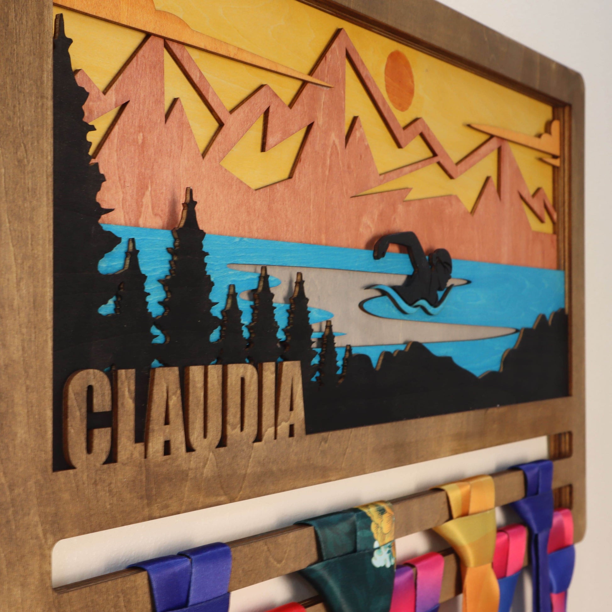Personalized Wooden Swimming Medal Hanger with Custom Name | Swim Medal Display Rack | Gift for Swimmers - Champion Hanger