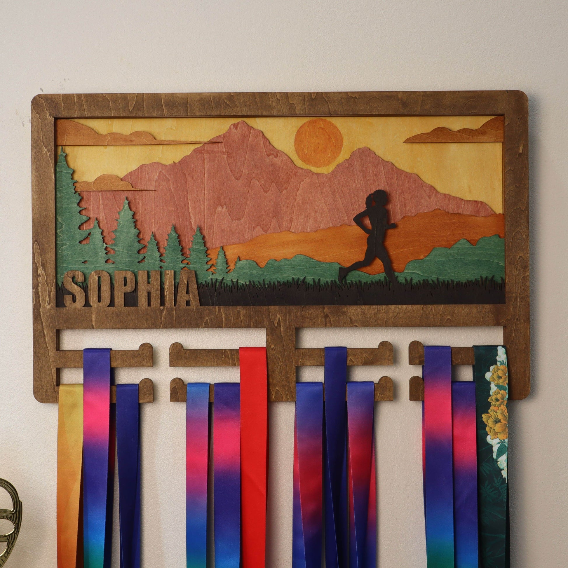 Personalized Wooden Medal Hanger for Running, Cycling & Hiking | Custom Name Medal Display Rack | Gift for Athletes - Champion Hanger