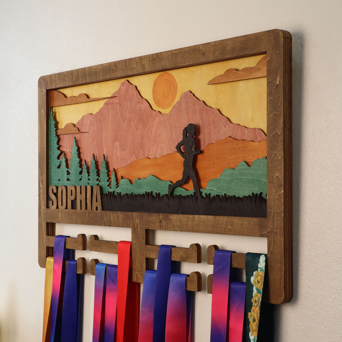 Personalized Wooden Medal Hanger for Running, Cycling & Hiking | Custom Name Medal Display Rack | Gift for Athletes - Champion Hanger