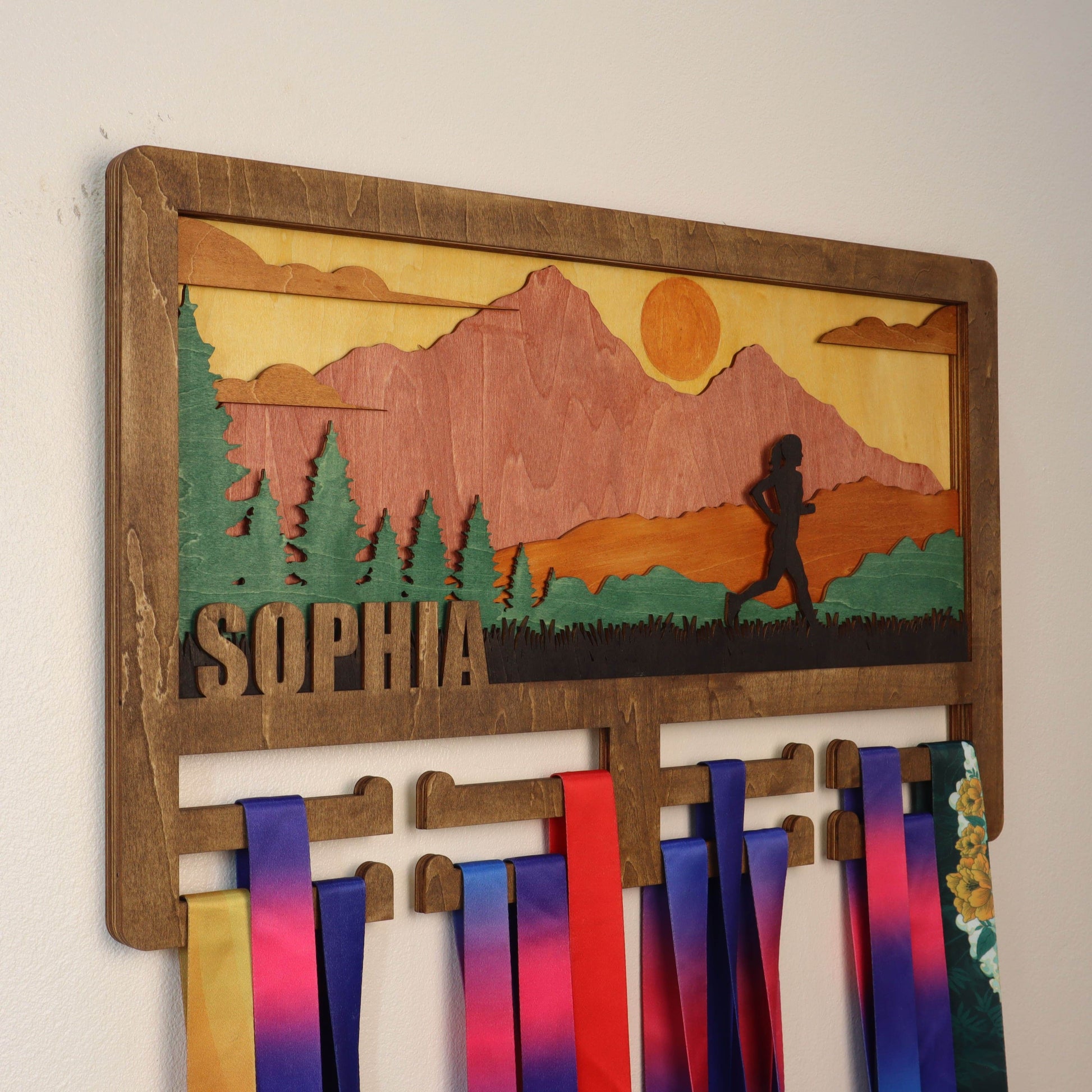 Personalized Wooden Medal Hanger for Running, Cycling & Hiking | Custom Name Medal Display Rack | Gift for Athletes - Champion Hanger