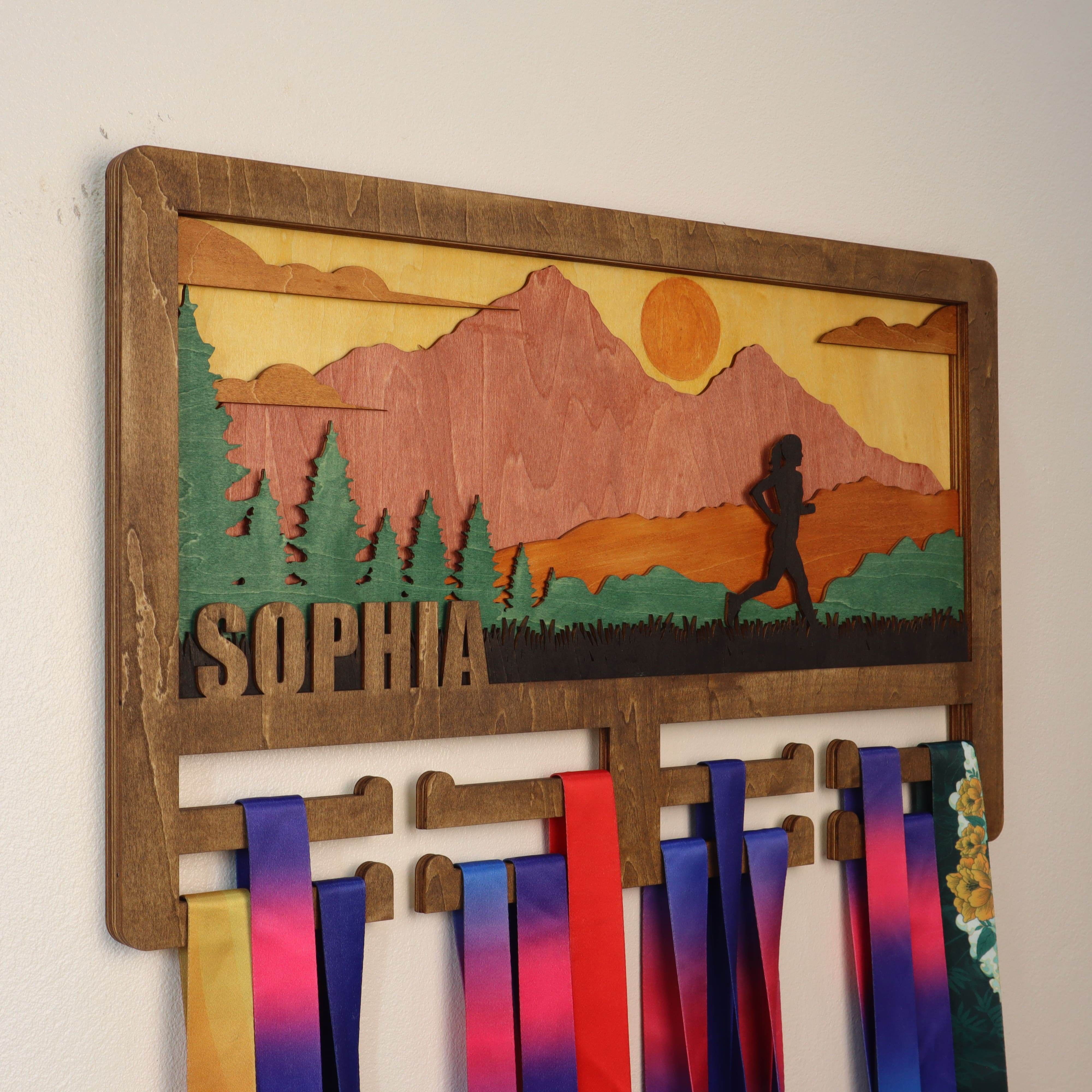 Personalized Wooden Medal Hanger for Running, Cycling & Hiking | Custom Name Medal Display Rack | Gift for Athletes - Champion Hanger