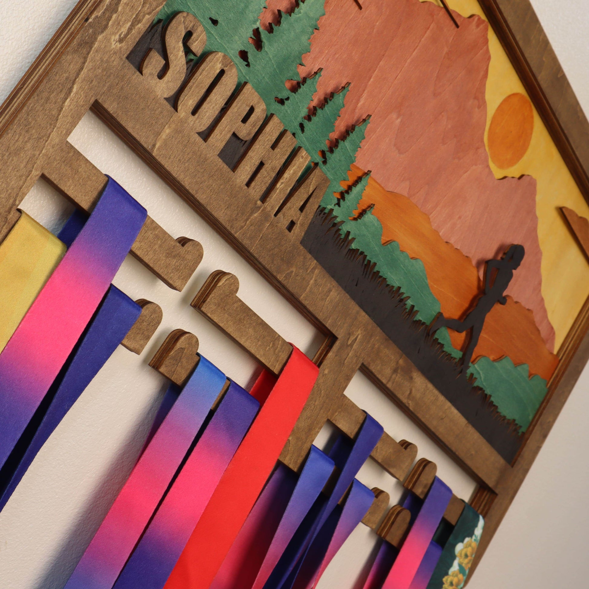 Personalized Wooden Medal Hanger for Running, Cycling & Hiking | Custom Name Medal Display Rack | Gift for Athletes - Champion Hanger