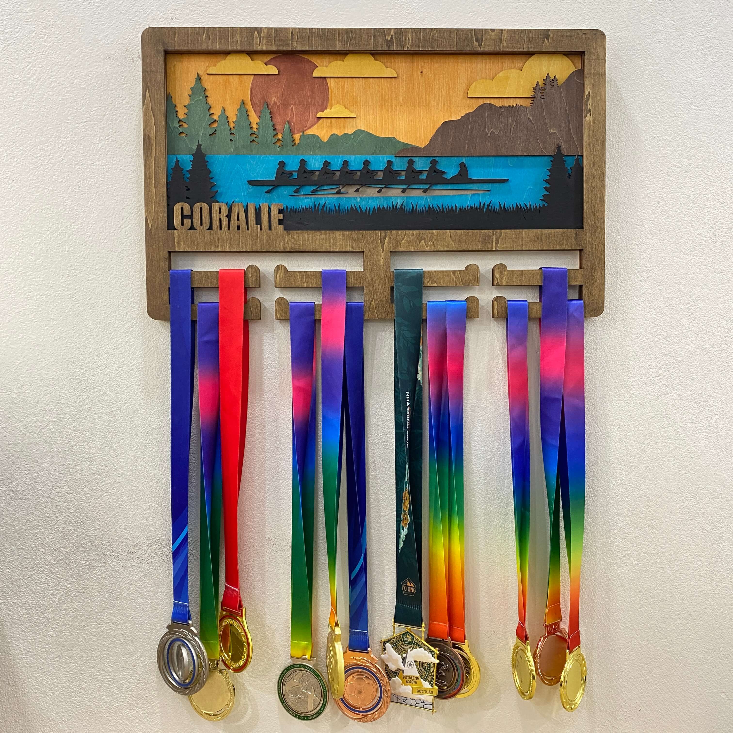 Personalized Wooden Rowing Medal Hanger with Custom Name | Gifts for Rowers | ChampionHanger