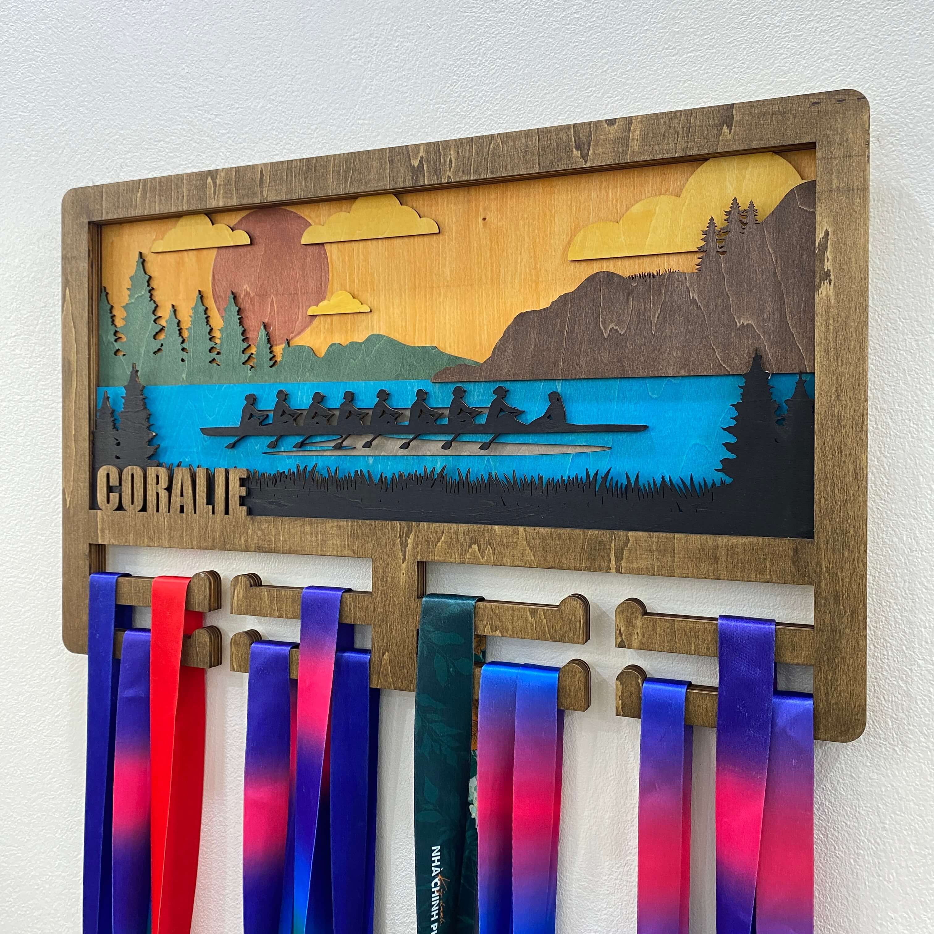 Personalized Wooden Rowing Medal Hanger with Custom Name | Gifts for Rowers | ChampionHanger