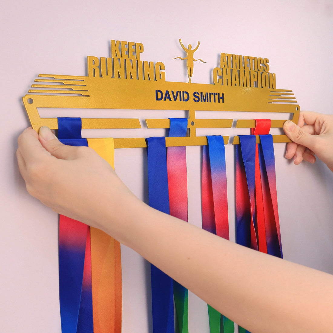 Keep Running – Athletics Champion Custom Medal Hanger for Runners – Stainless Steel Display Rack - Champion Hanger
