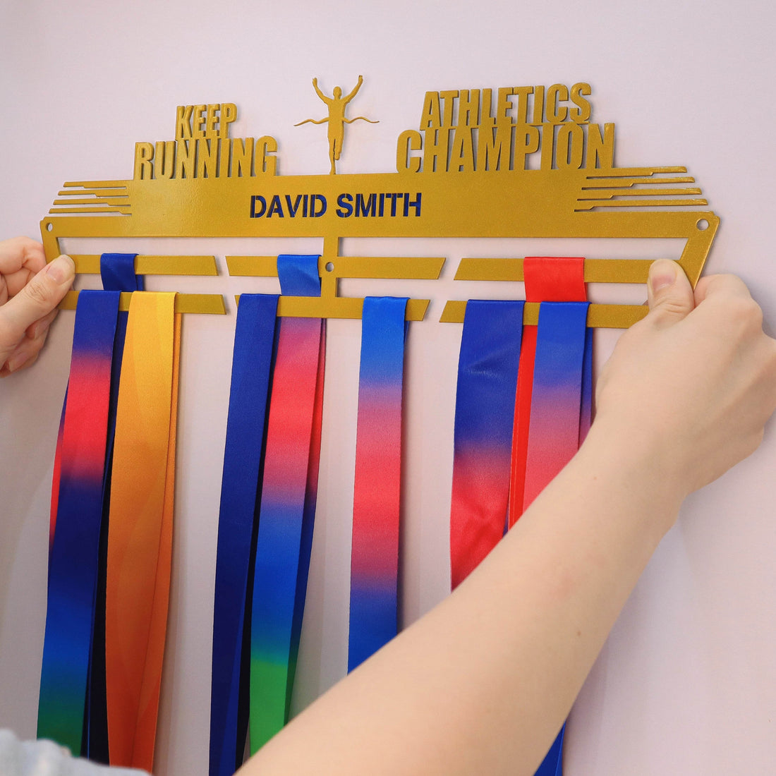 Keep Running – Athletics Champion Custom Medal Hanger for Runners – Stainless Steel Display Rack - Champion Hanger