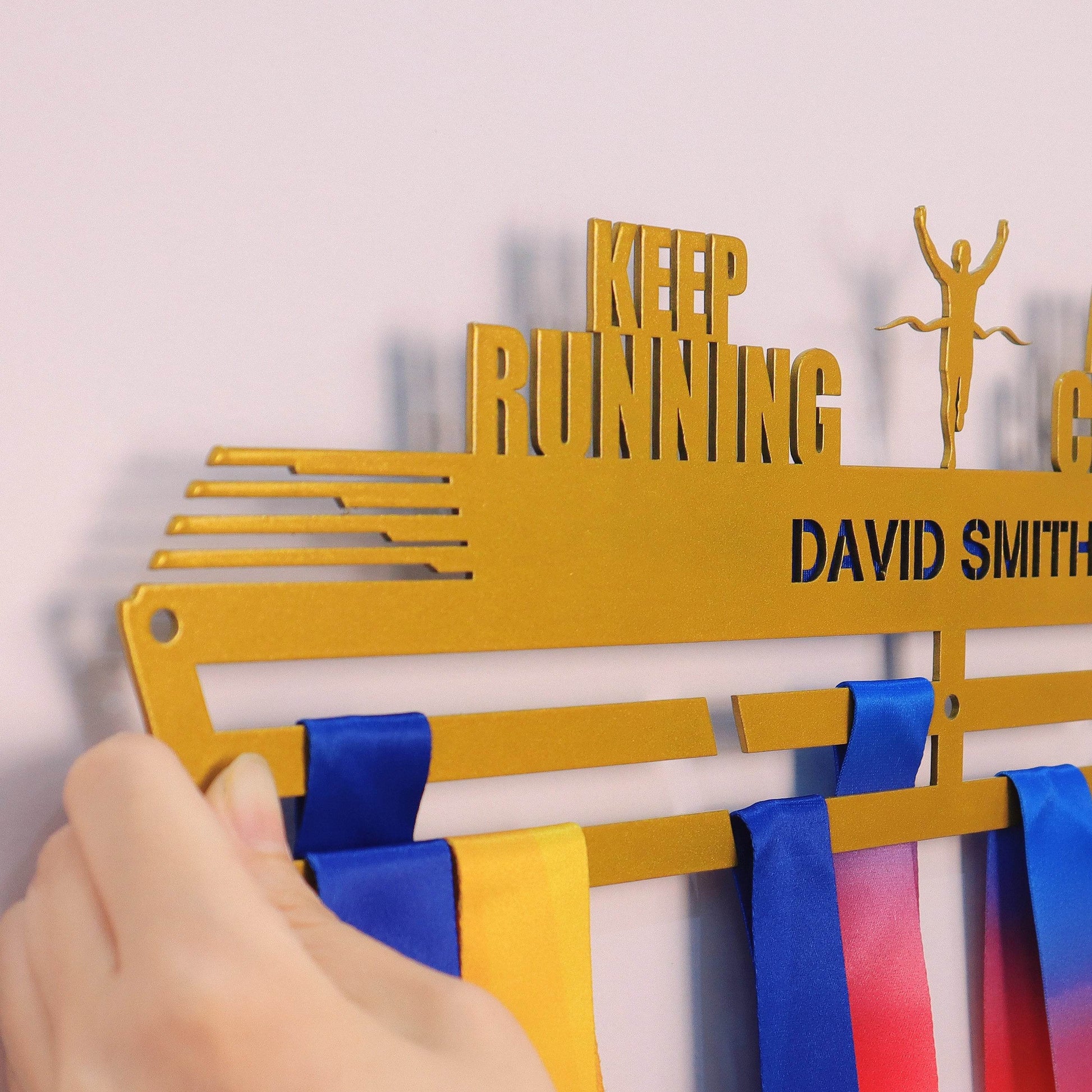 Keep Running – Athletics Champion Custom Medal Hanger for Runners – Stainless Steel Display Rack - Champion Hanger