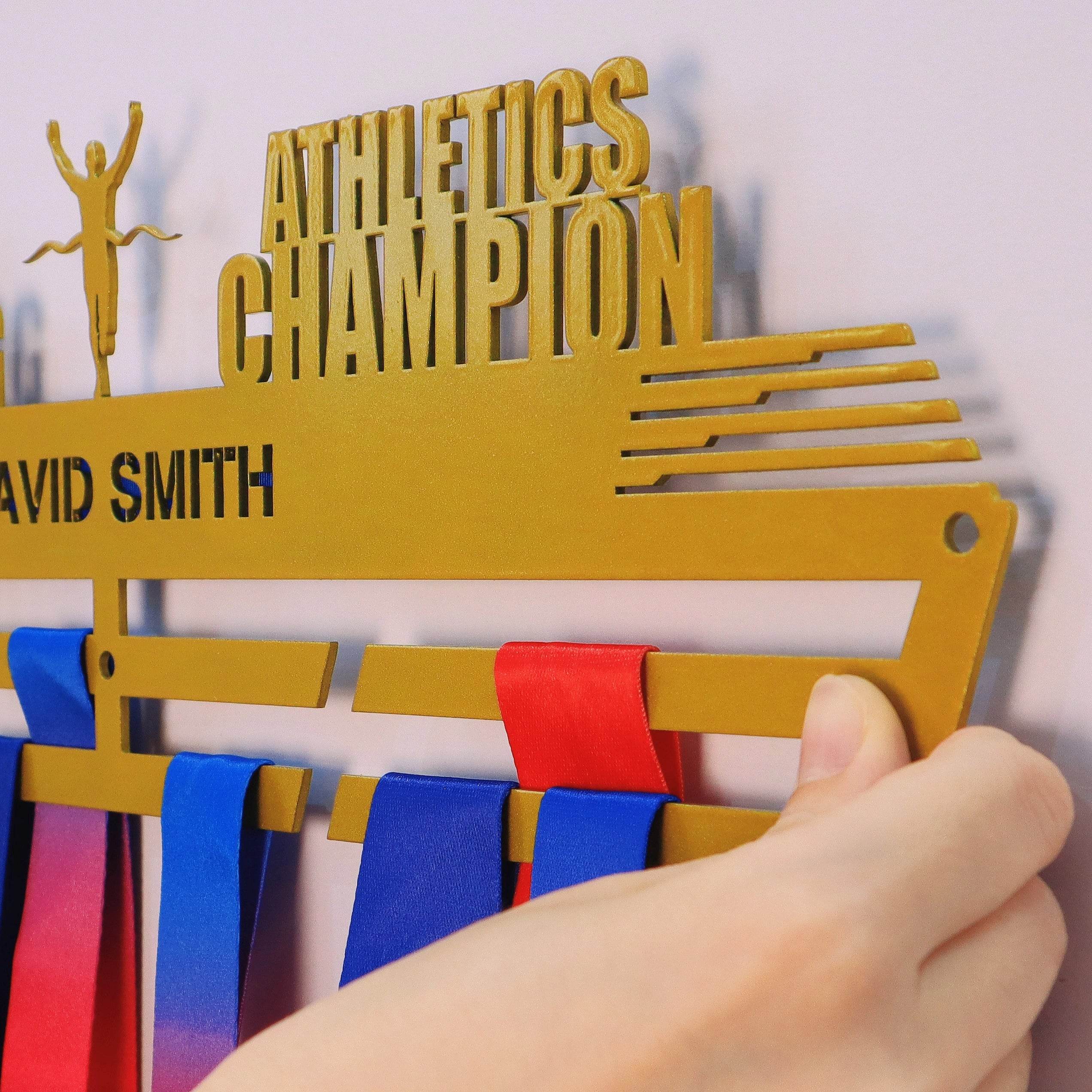 Keep Running – Athletics Champion Custom Medal Hanger for Runners – Stainless Steel Display Rack - Champion Hanger
