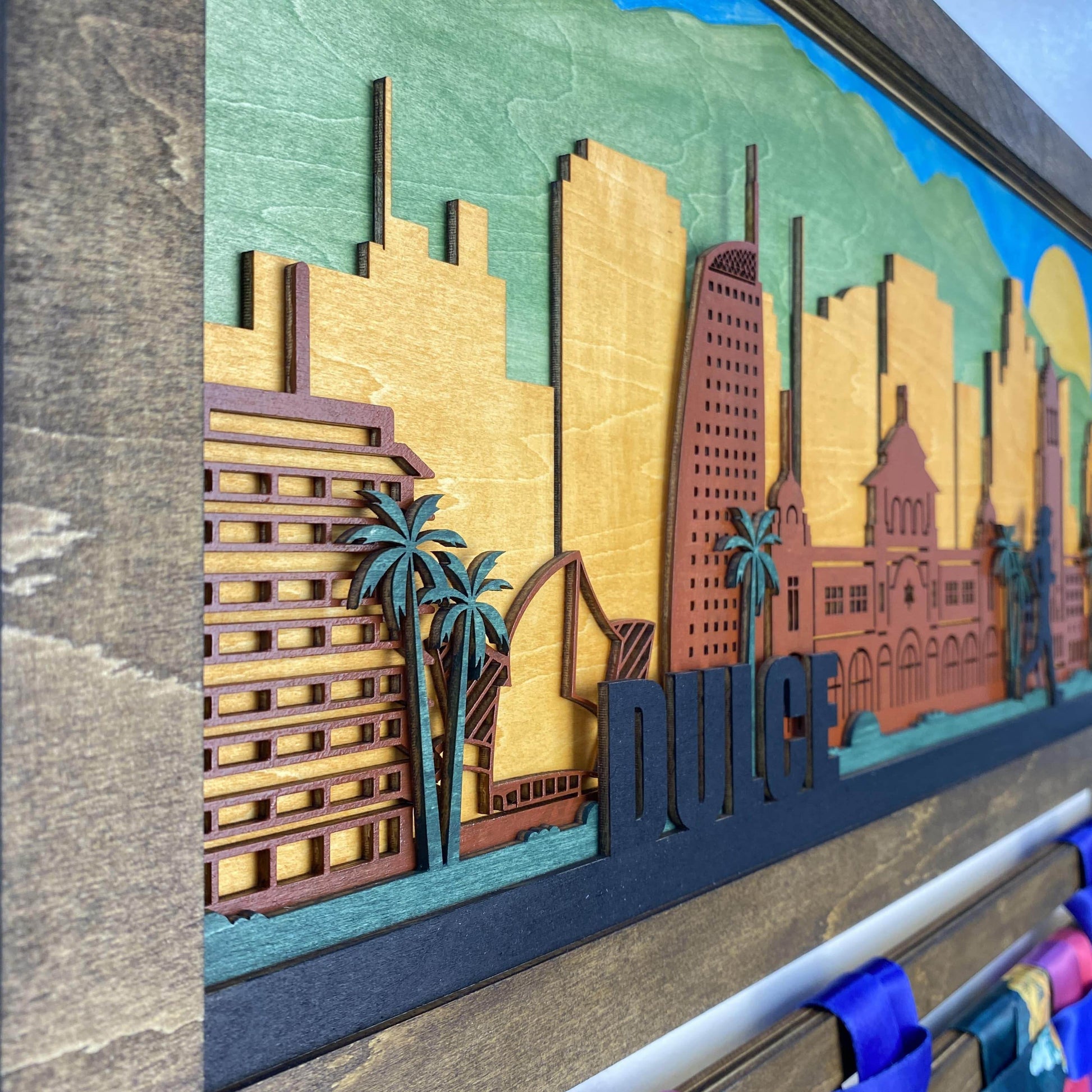 Personalized Los Angeles Skyline Wooden Medal Hanger – ChampionHanger running gifts - Champion Hanger