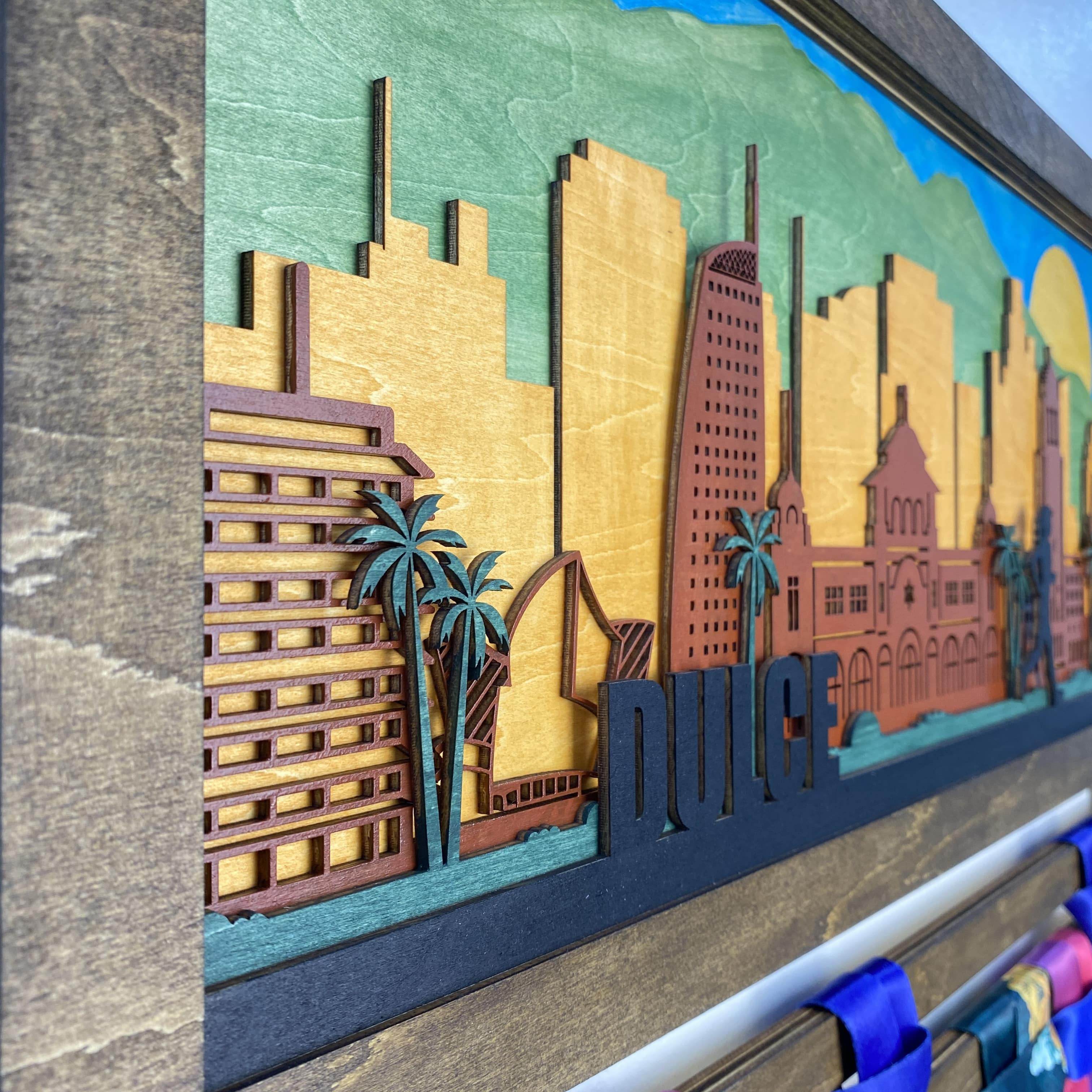 Personalized Los Angeles Skyline Wooden Medal Hanger – ChampionHanger running gifts - Champion Hanger