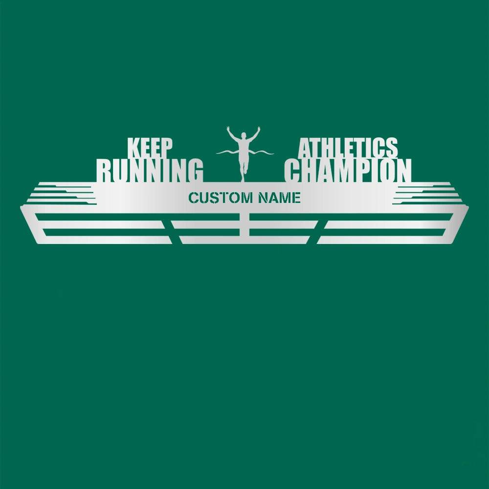 Keep Running – Athletics Champion Custom Medal Hanger for Runners – Stainless Steel Display Rack - Champion Hanger