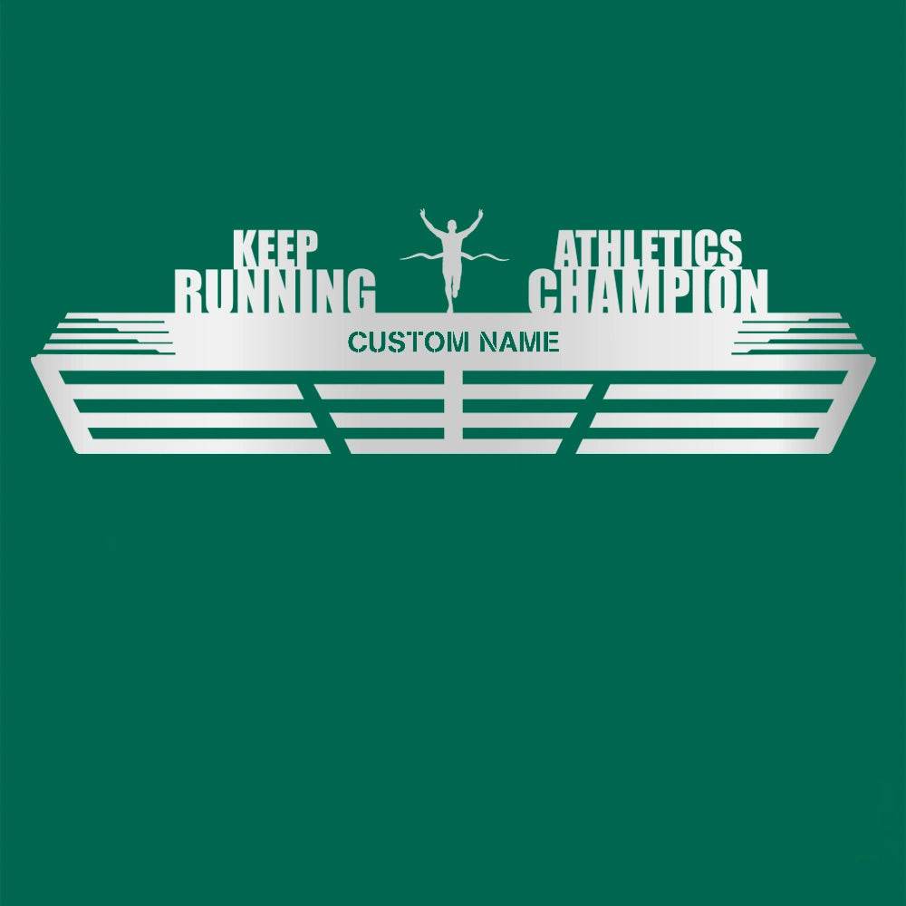 Keep Running – Athletics Champion Custom Medal Hanger for Runners – Stainless Steel Display Rack - Champion Hanger