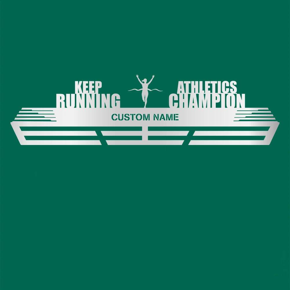 Keep Running – Athletics Champion Custom Medal Hanger for Runners – Stainless Steel Display Rack - Champion Hanger