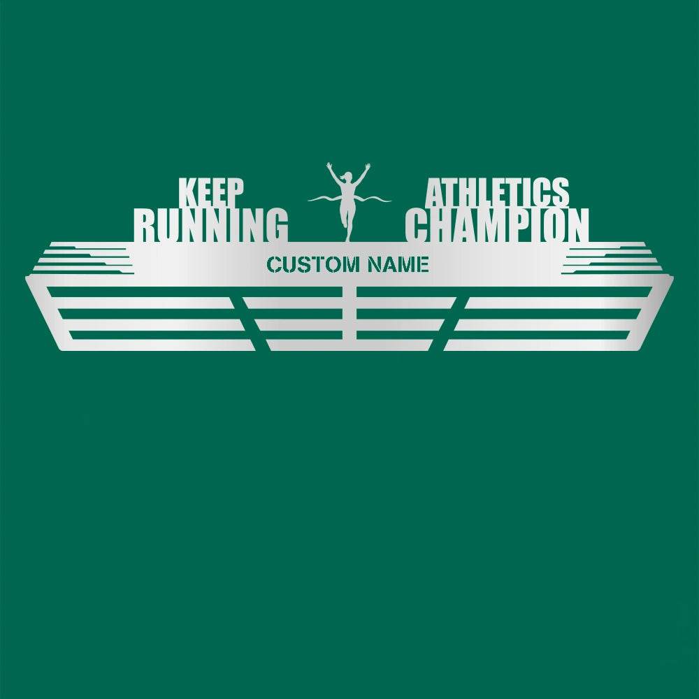 Keep Running – Athletics Champion Custom Medal Hanger for Runners – Stainless Steel Display Rack - Champion Hanger