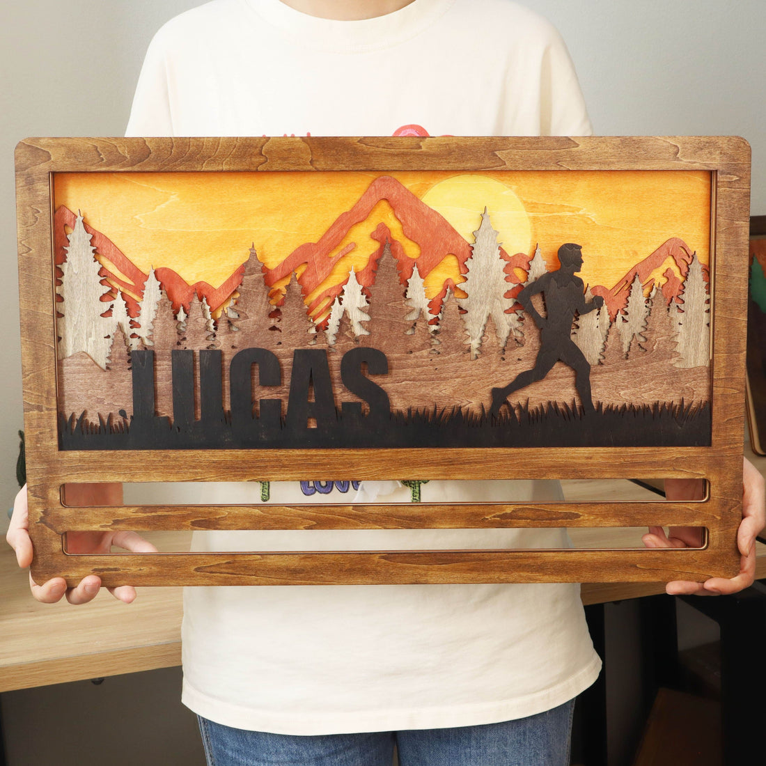 Mountain Sunset Wooden Medal Hanger For Runner, Custom medal holder, ChampionHanger Running gifts - Champion Hanger