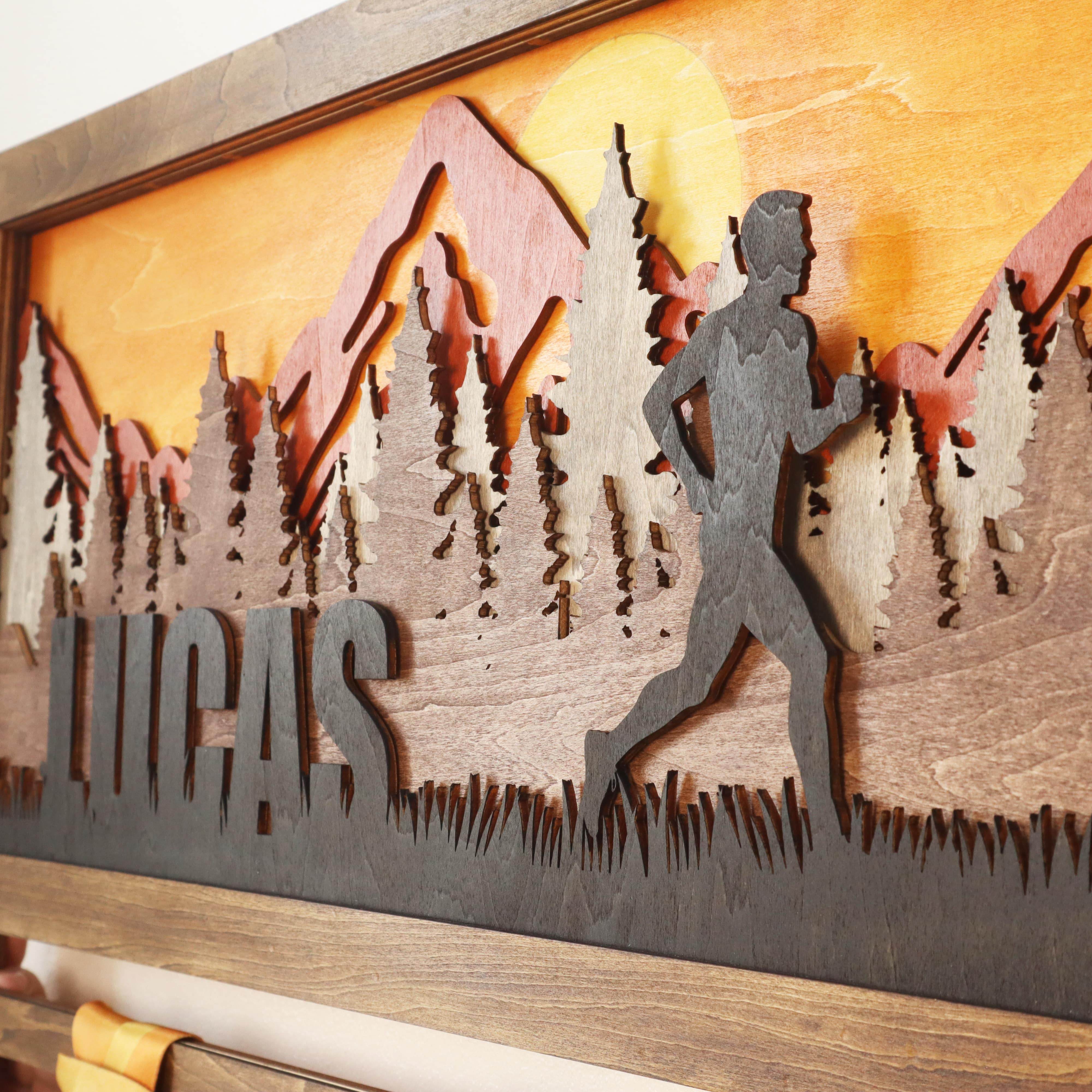 Mountain Sunset Wooden Medal Hanger For Runner, Custom medal holder, ChampionHanger Running gifts - Champion Hanger