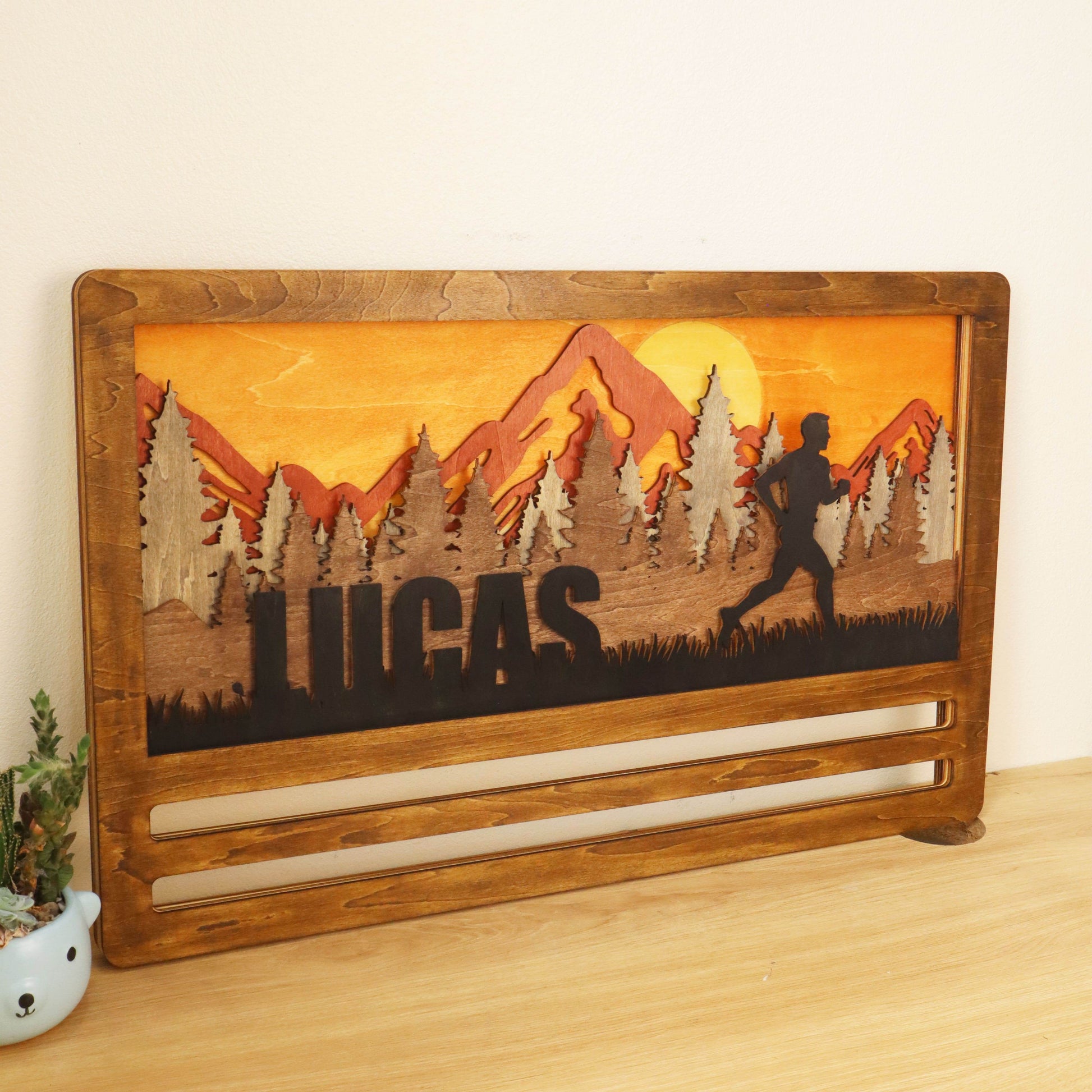 Mountain Sunset Wooden Medal Hanger For Runner, Custom medal holder, ChampionHanger Running gifts - Champion Hanger