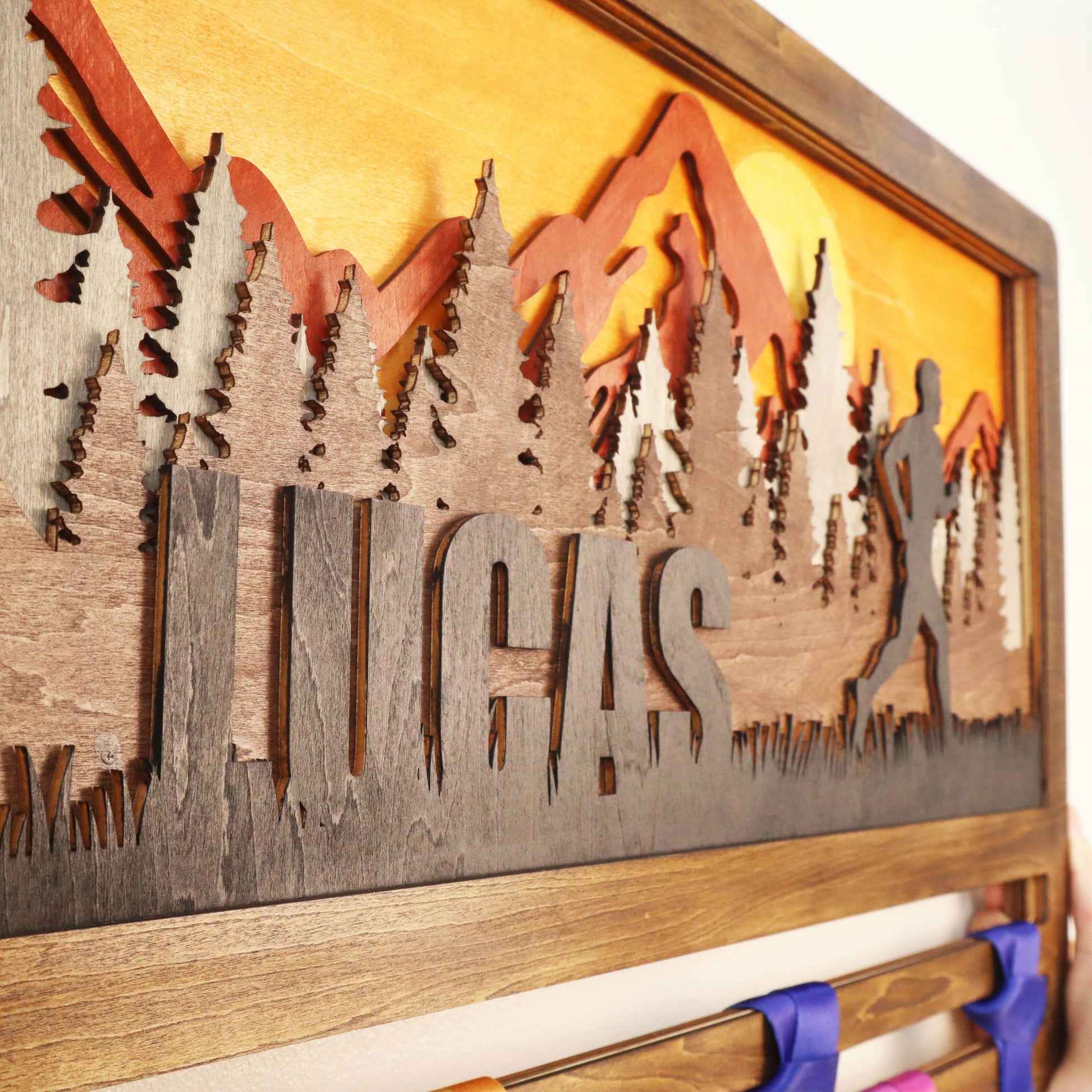 Mountain Sunset Wooden Medal Hanger For Runner, Custom medal holder, ChampionHanger Running gifts - Champion Hanger