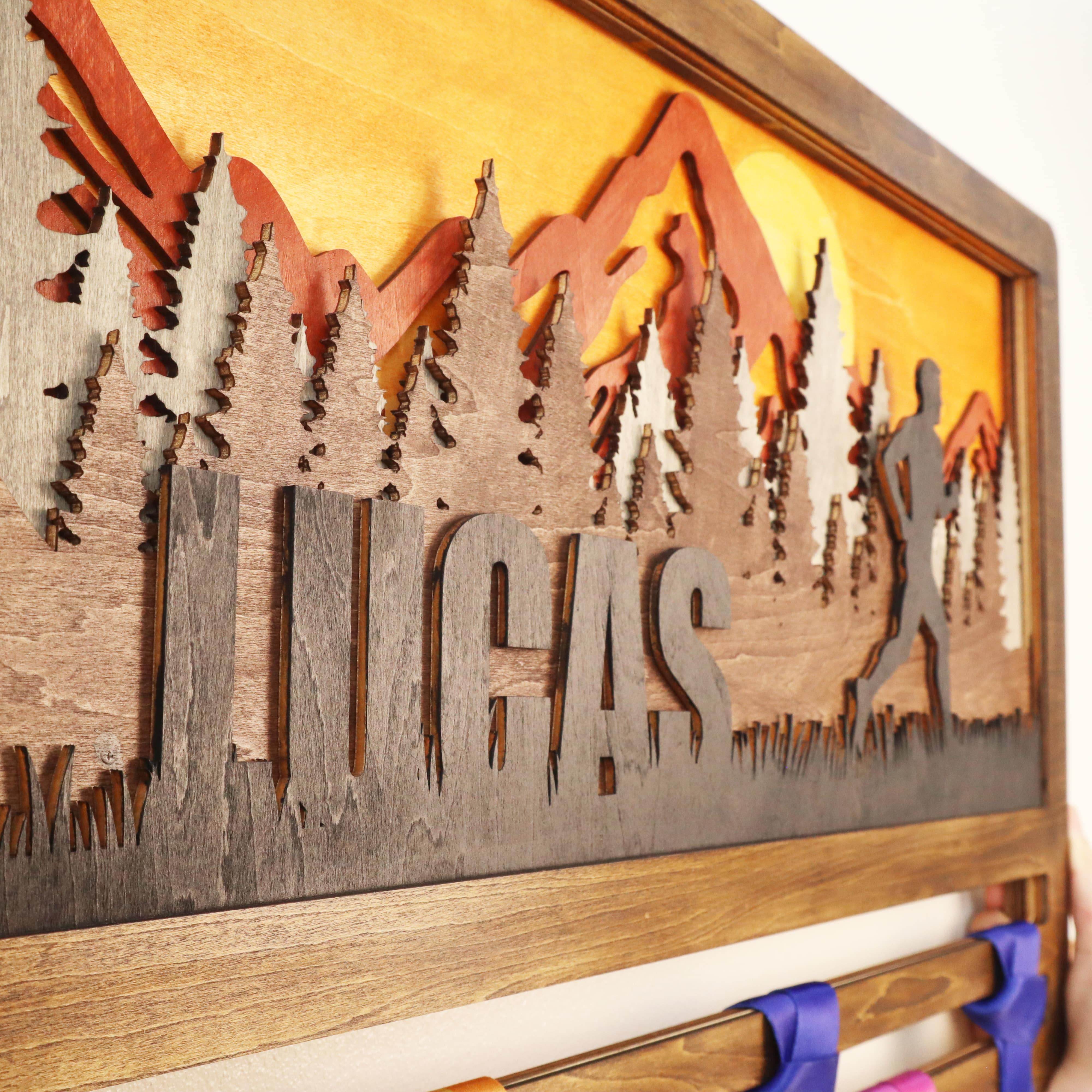 Mountain Sunset Wooden Medal Hanger For Runner, Custom medal holder, ChampionHanger Running gifts - Champion Hanger