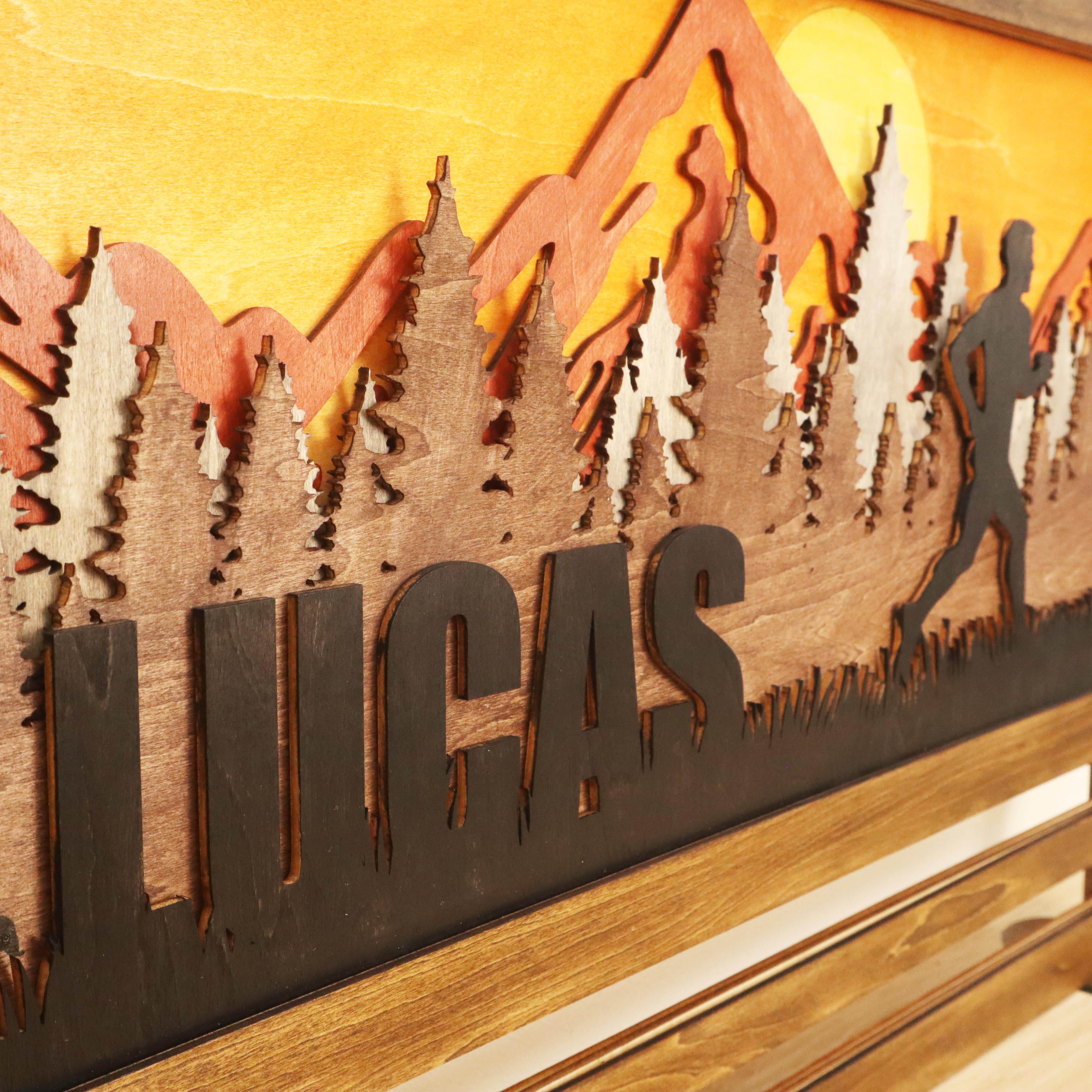 Mountain Sunset Wooden Medal Hanger For Runner, Custom medal holder, ChampionHanger Running gifts - Champion Hanger