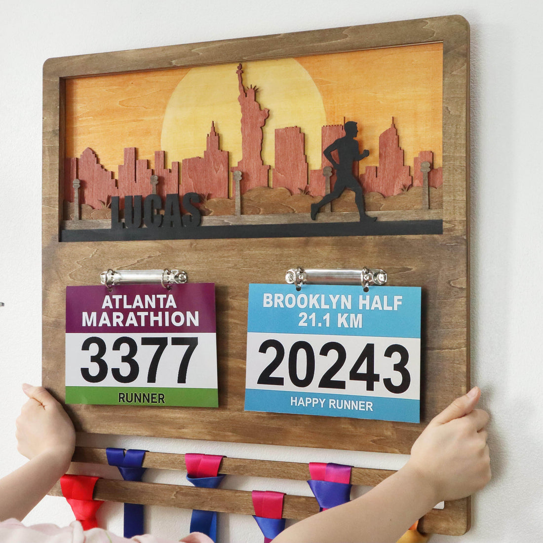 New York City Custom Wooden Marathon Display – Wooden Medal hanger , ChampionHanger running gifts - Champion Hanger