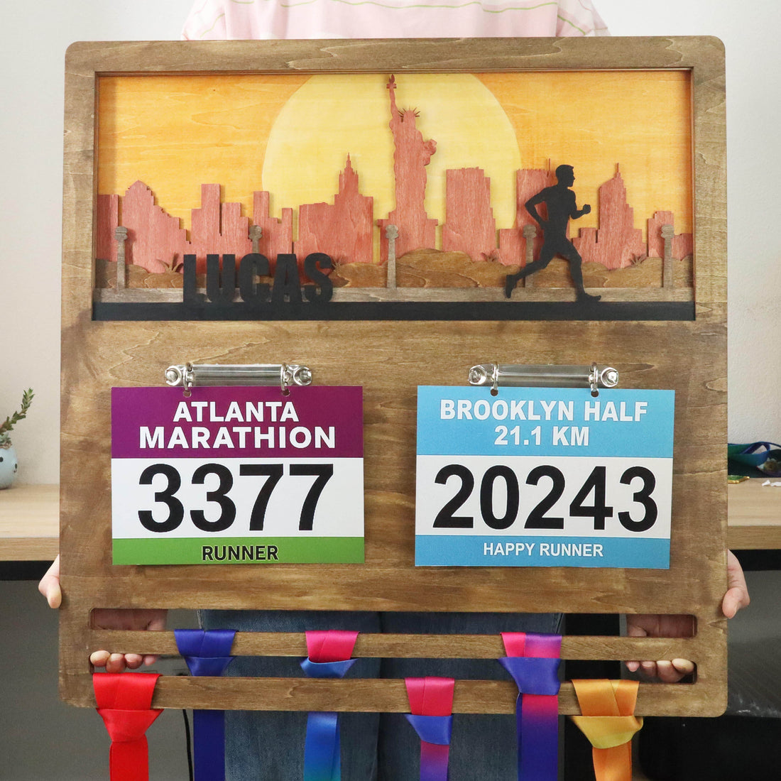 New York City Custom Wooden Marathon Display – Wooden Medal hanger , ChampionHanger running gifts - Champion Hanger