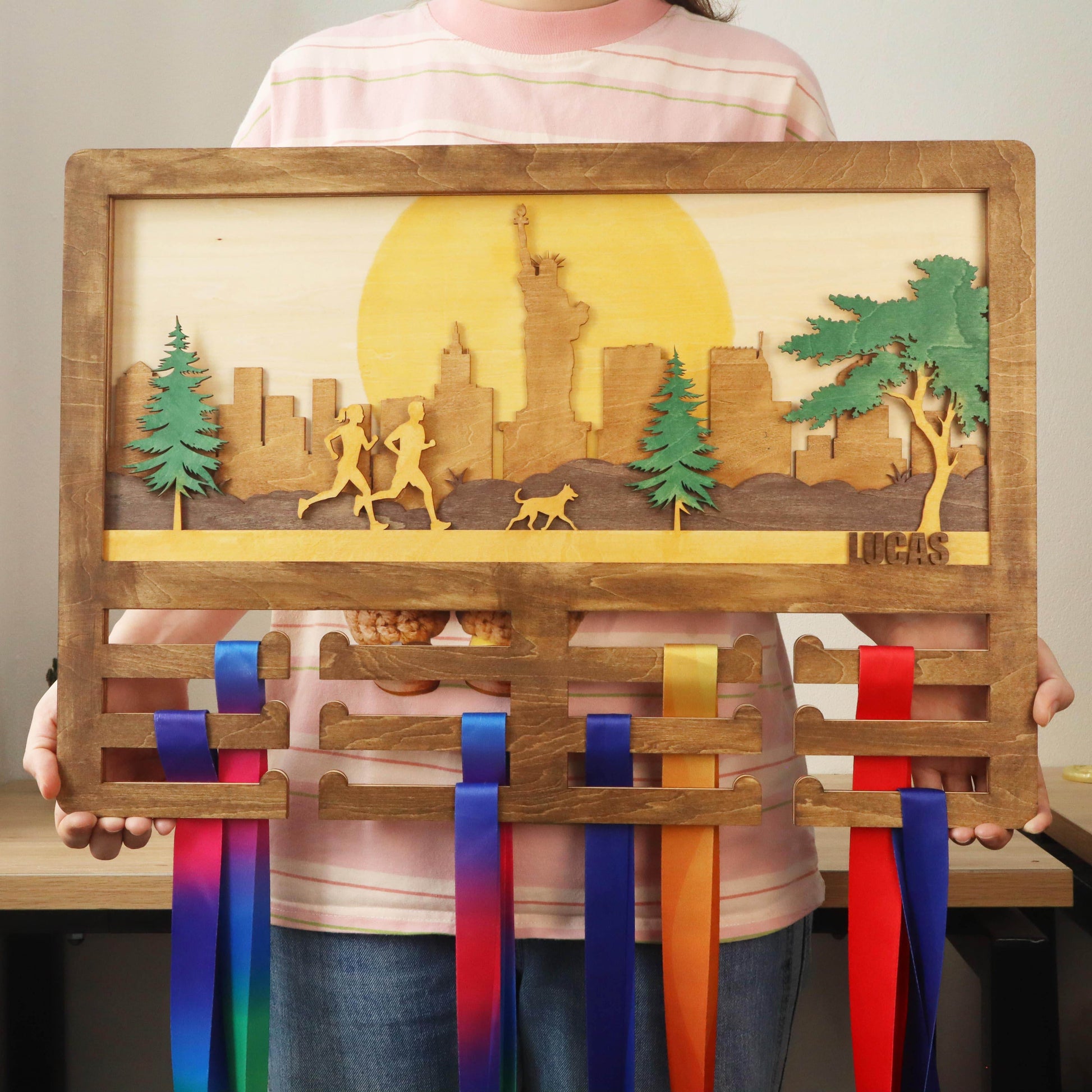 Wooden New York City Medal Display for Runner – Custom Wooden Hanger , ChampionHanger hiking gifts - Champion Hanger