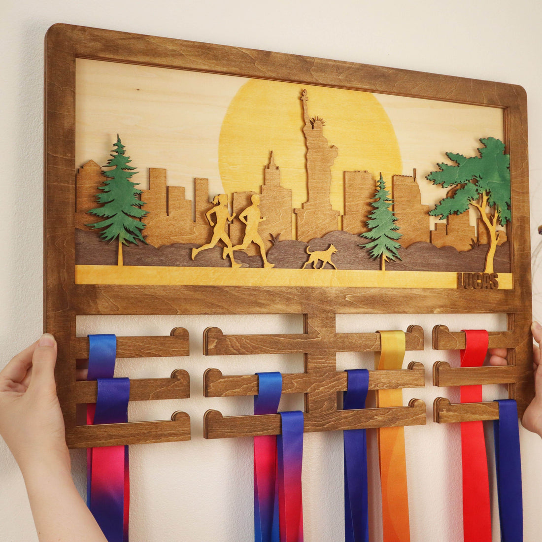 Wooden New York City Medal Display for Runner – Custom Wooden Hanger , ChampionHanger hiking gifts - Champion Hanger