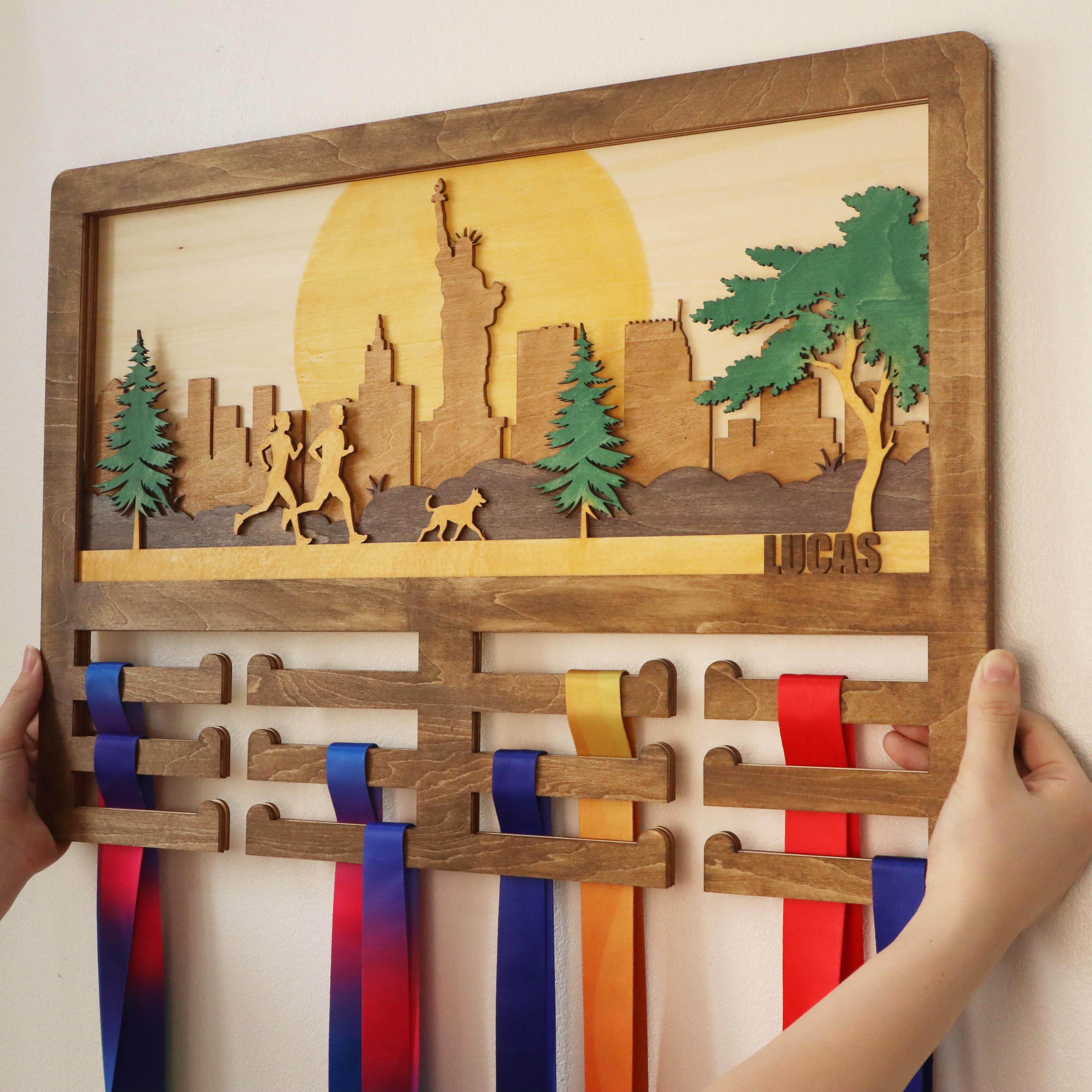 Wooden New York City Medal Display for Runner – Custom Wooden Hanger , ChampionHanger hiking gifts - Champion Hanger
