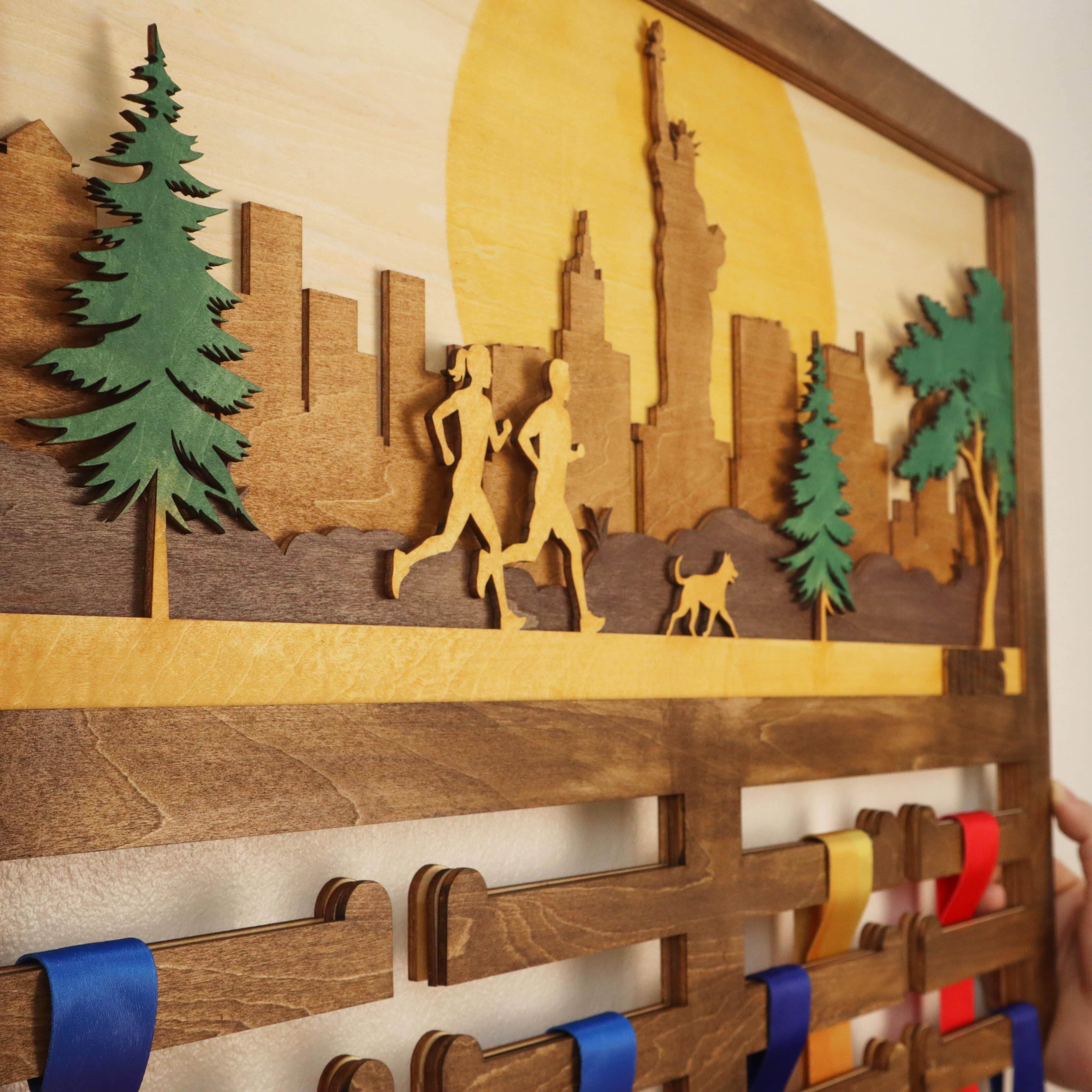 Wooden New York City Medal Display for Runner – Custom Wooden Hanger , ChampionHanger hiking gifts - Champion Hanger