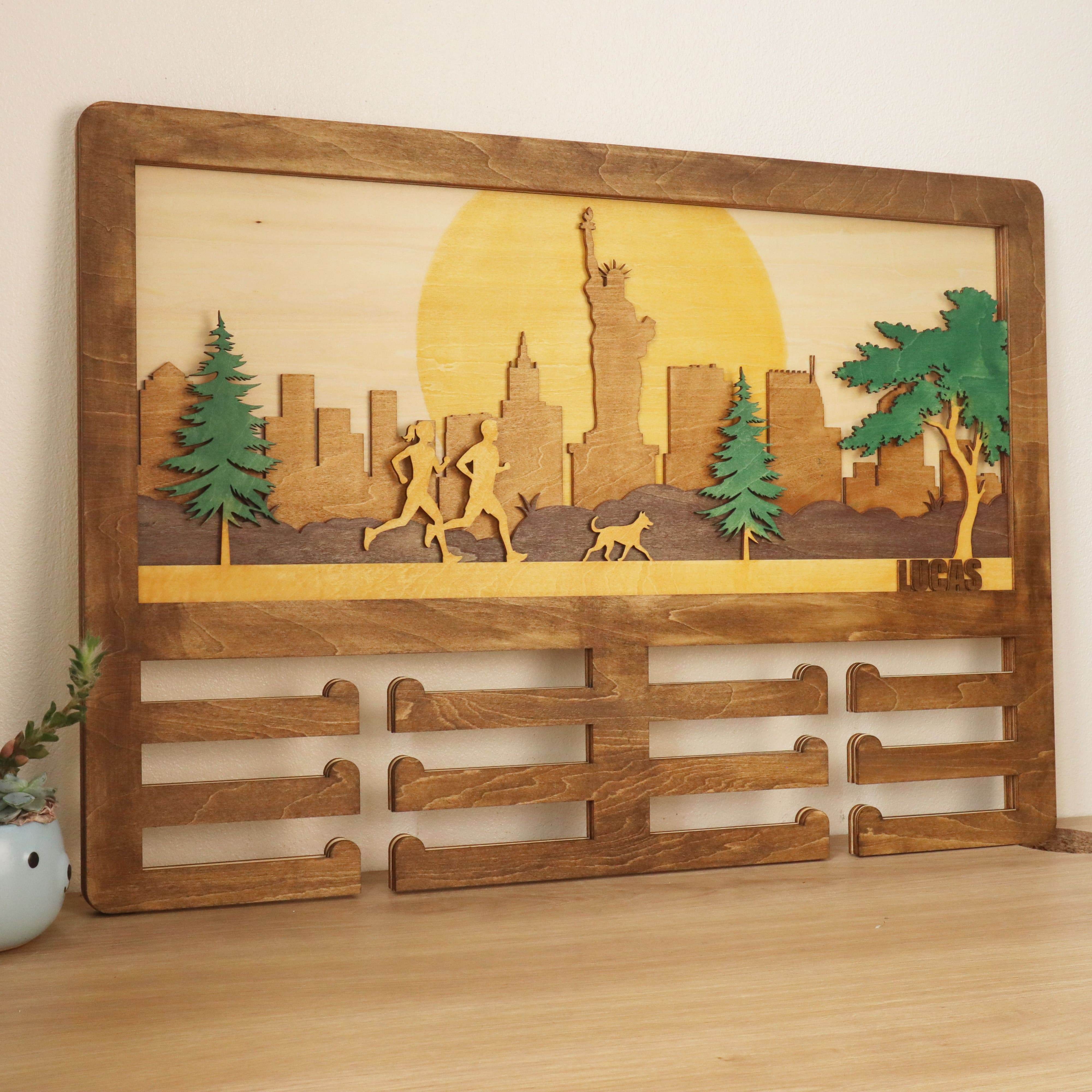 Wooden New York City Medal Display for Runner – Custom Wooden Hanger , ChampionHanger hiking gifts - Champion Hanger