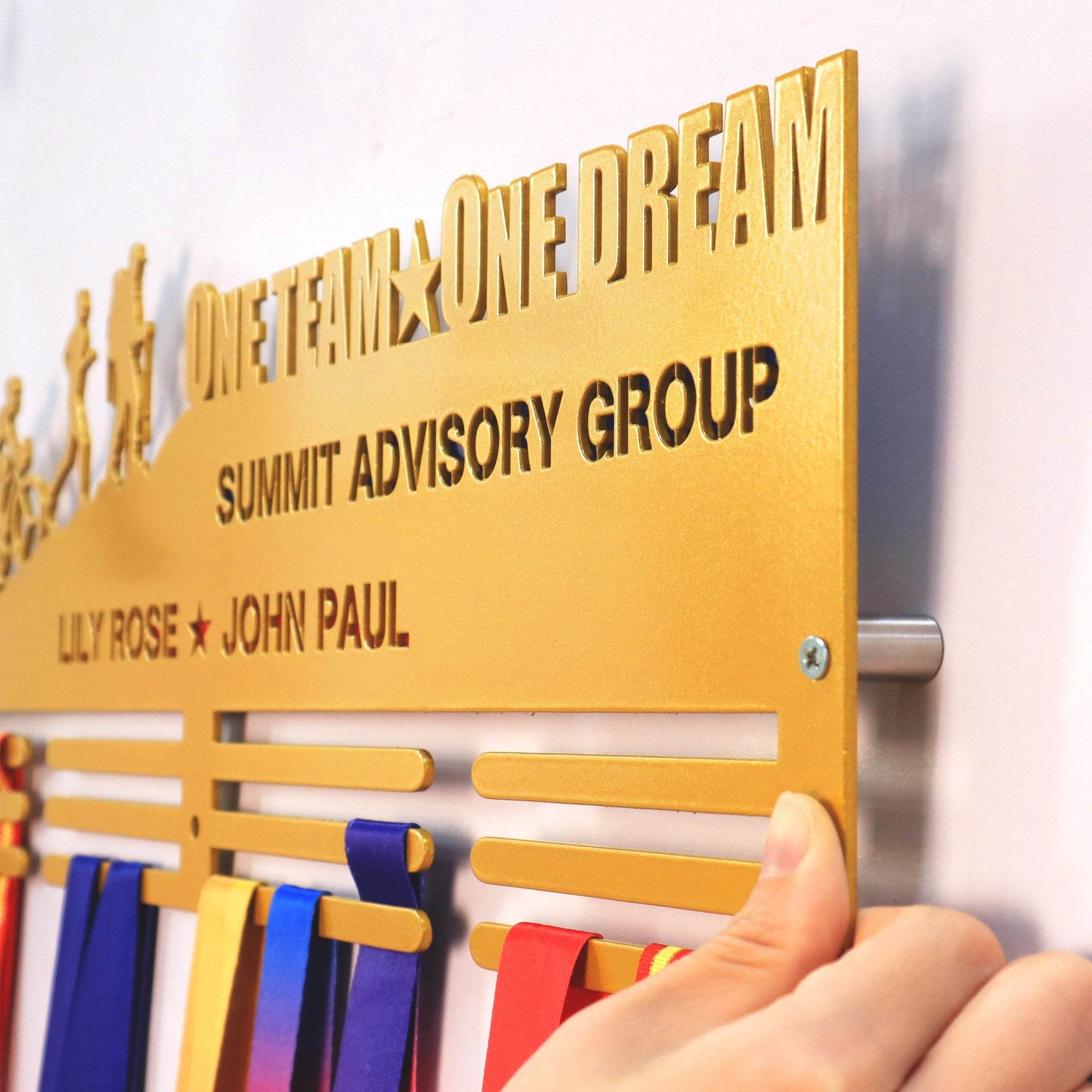 One Team One Dream Custom Medal Hanger for Runners – Stainless Steel Display Rack - Champion Hanger