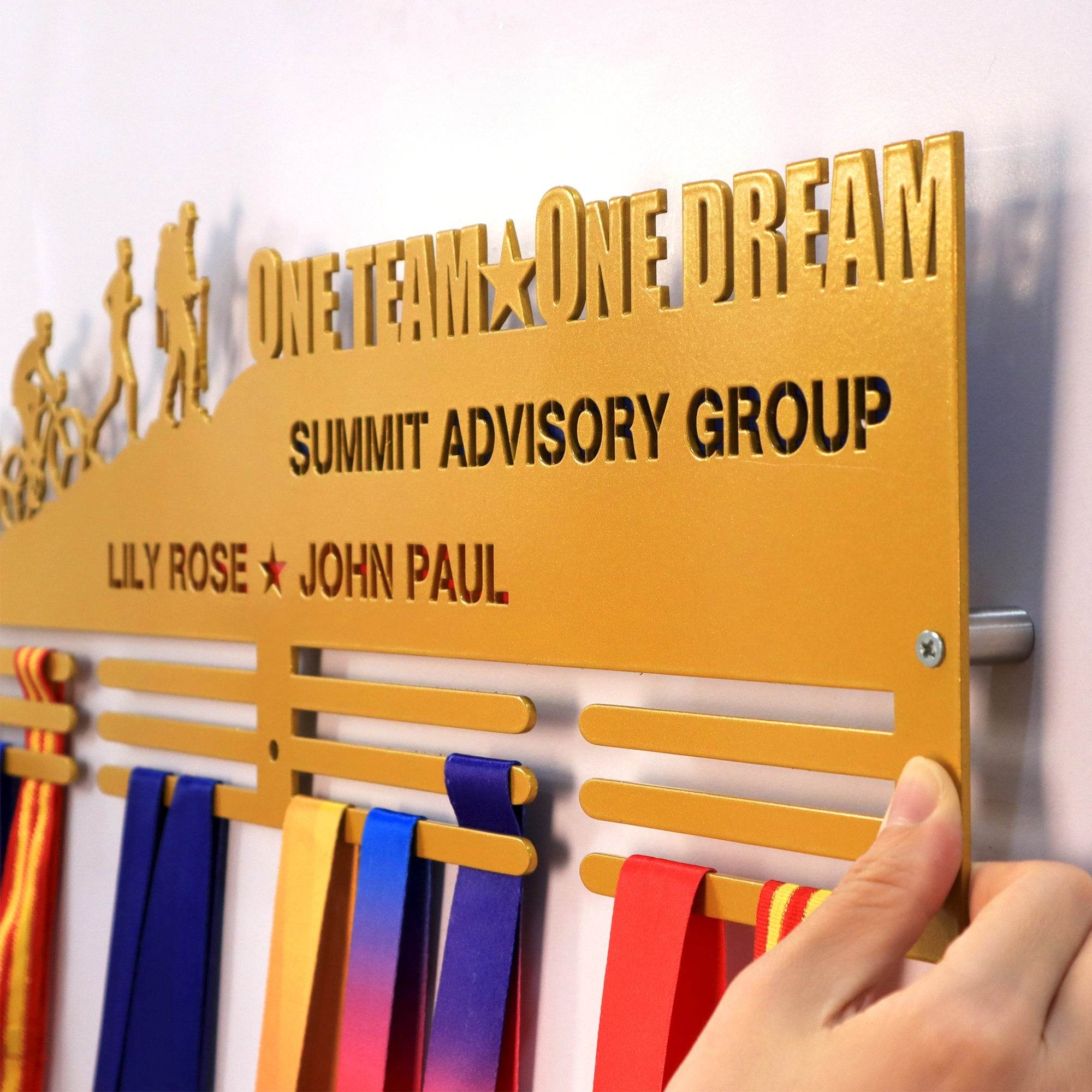 One Team One Dream Custom Medal Hanger for Runners – Stainless Steel Display Rack - Champion Hanger