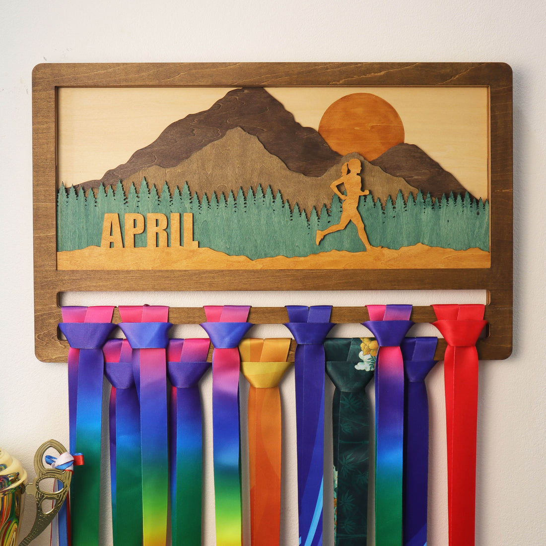 Personalized Trail Running Medal Hanger | Custom Wooden Mountain Runner Medal Display – ChampionHanger - Champion Hanger
