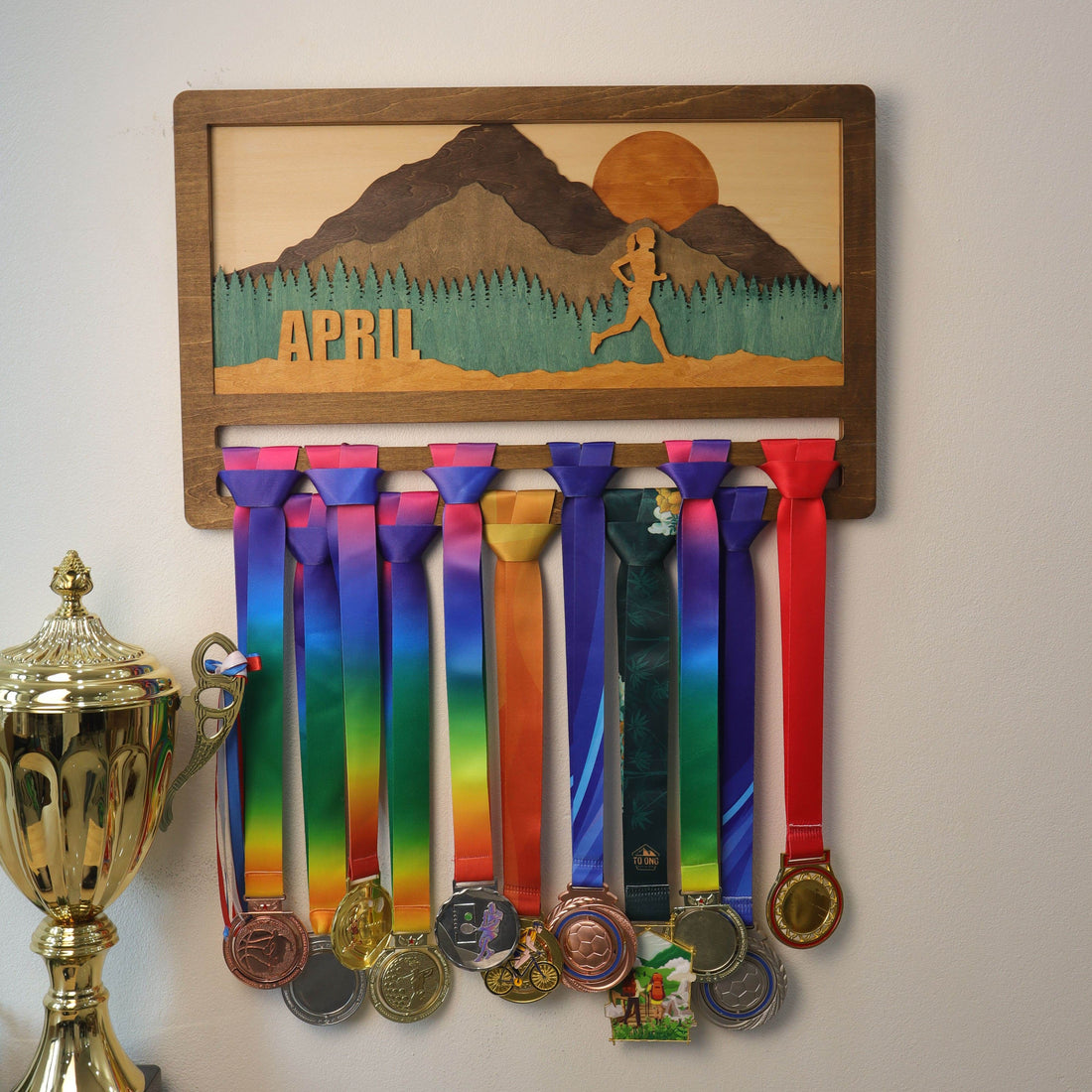 Personalized Trail Running Medal Hanger | Custom Wooden Mountain Runner Medal Display – ChampionHanger - Champion Hanger