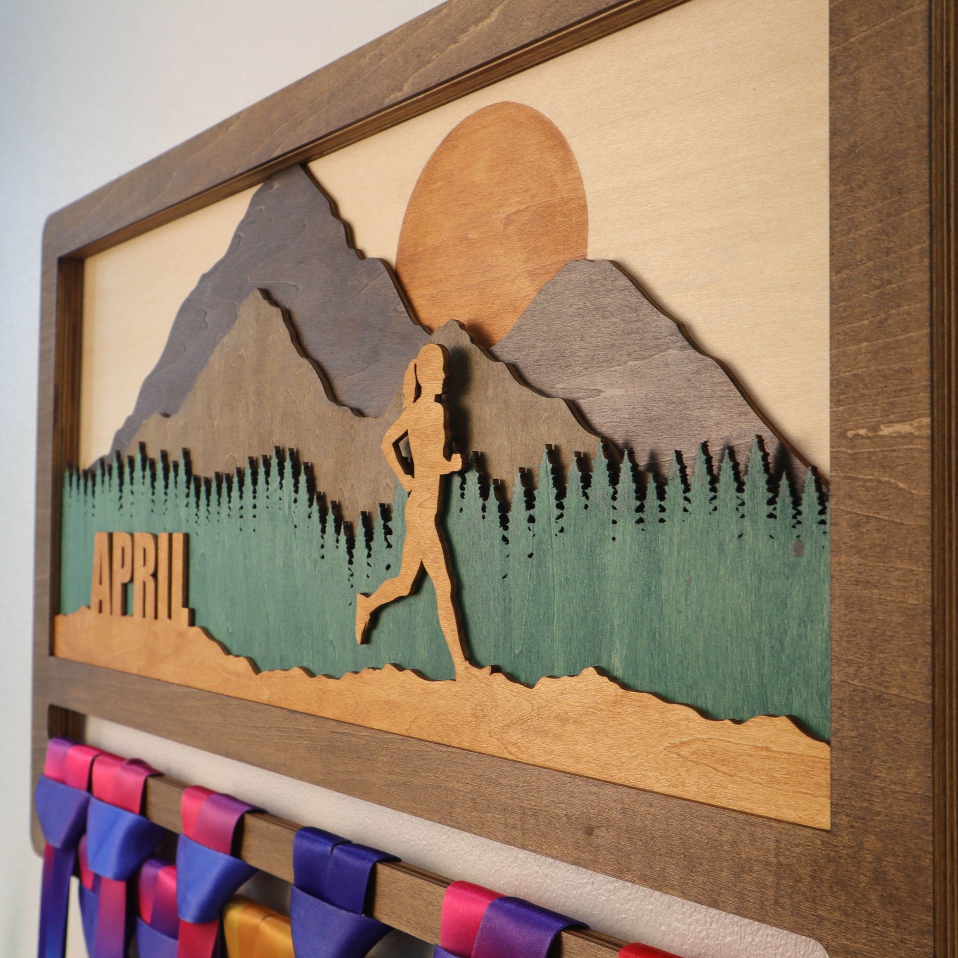 Personalized Trail Running Medal Hanger | Custom Wooden Mountain Runner Medal Display – ChampionHanger - Champion Hanger