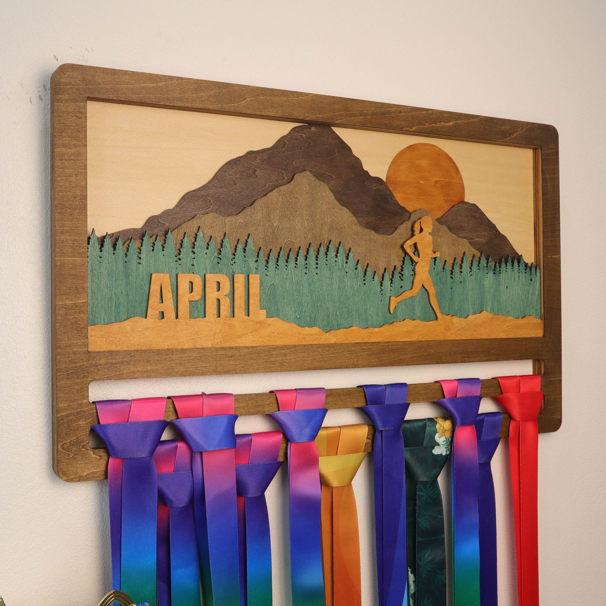 Personalized Trail Running Medal Hanger | Custom Wooden Mountain Runner Medal Display – ChampionHanger - Champion Hanger