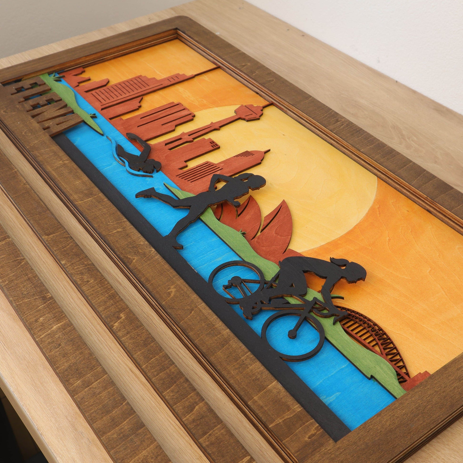 Personalized Triathlon Medal Hanger | Custom Name Wooden Medal Display - Sydney Cityscape Wall Art, ChampionHanger - Champion Hanger