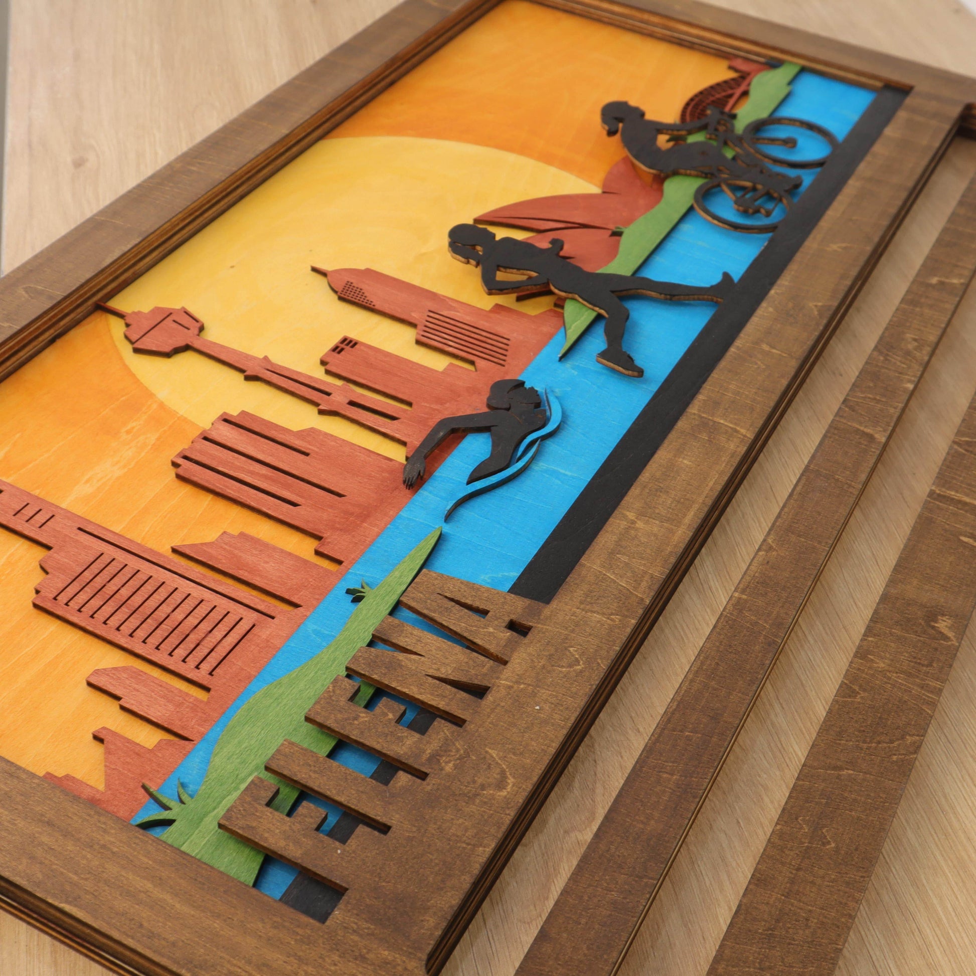 Personalized Triathlon Medal Hanger | Custom Name Wooden Medal Display - Sydney Cityscape Wall Art, ChampionHanger - Champion Hanger