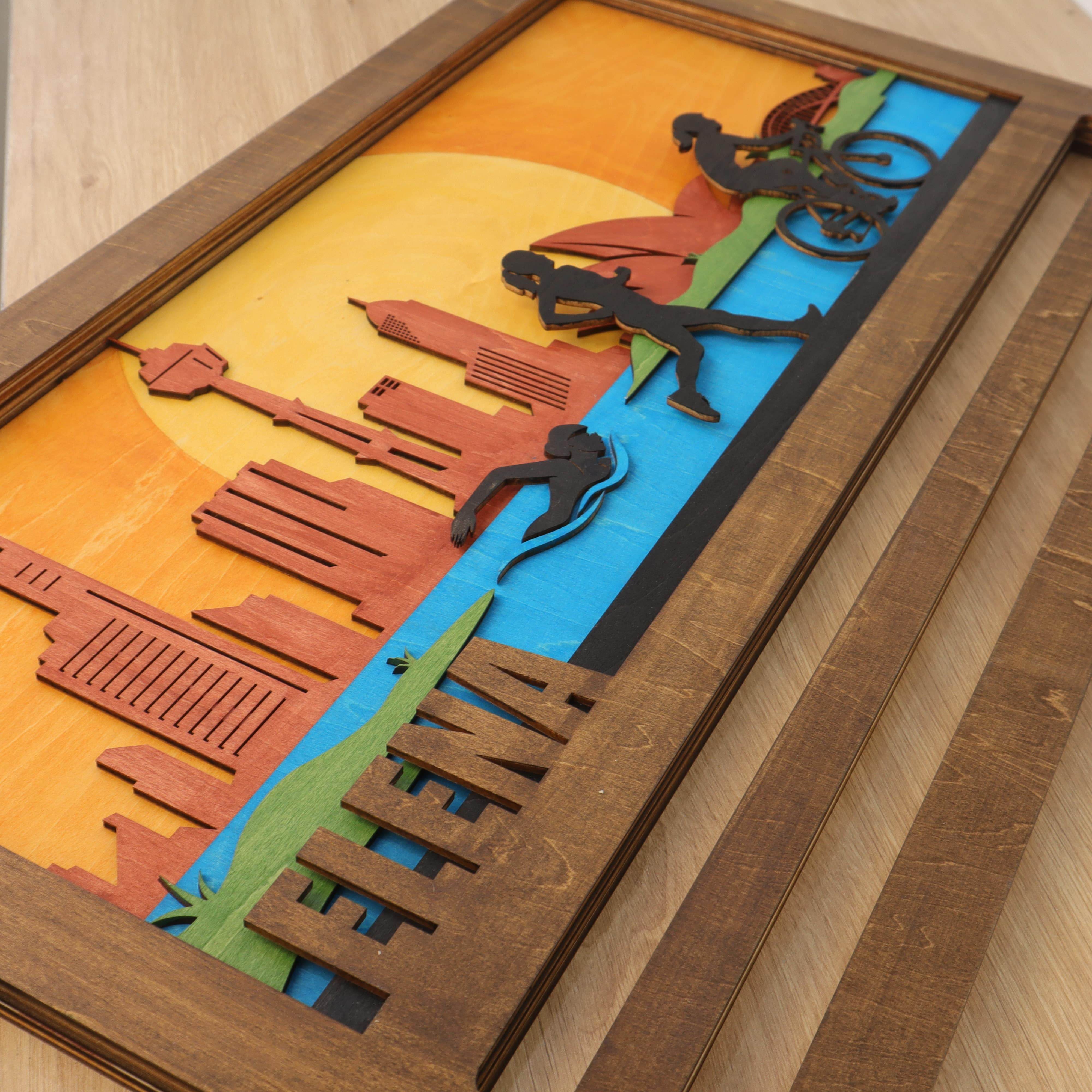 Personalized Triathlon Medal Hanger | Custom Name Wooden Medal Display - Sydney Cityscape Wall Art, ChampionHanger - Champion Hanger